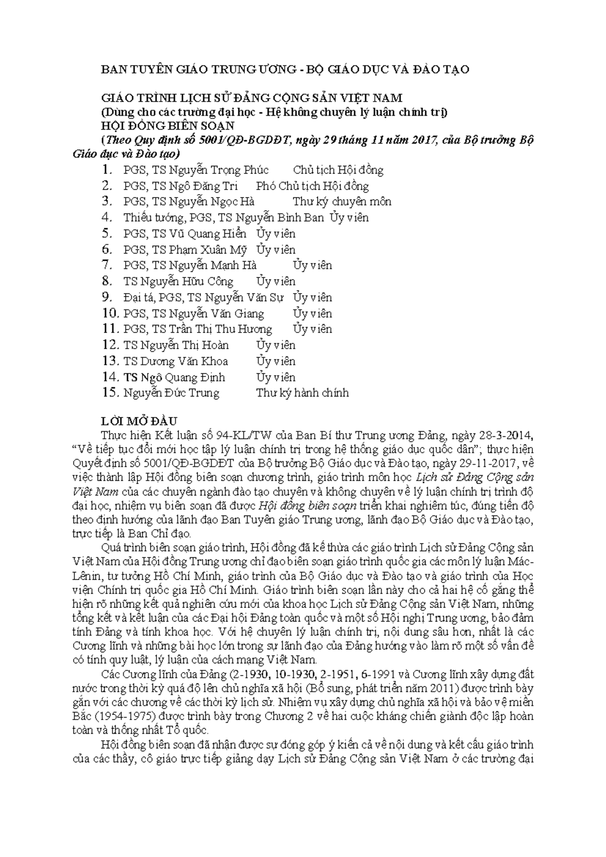Giáo Trình Lịch Sử Đảng Cộng Sản Việt Nam - Môn Học 2025 - Document Preview