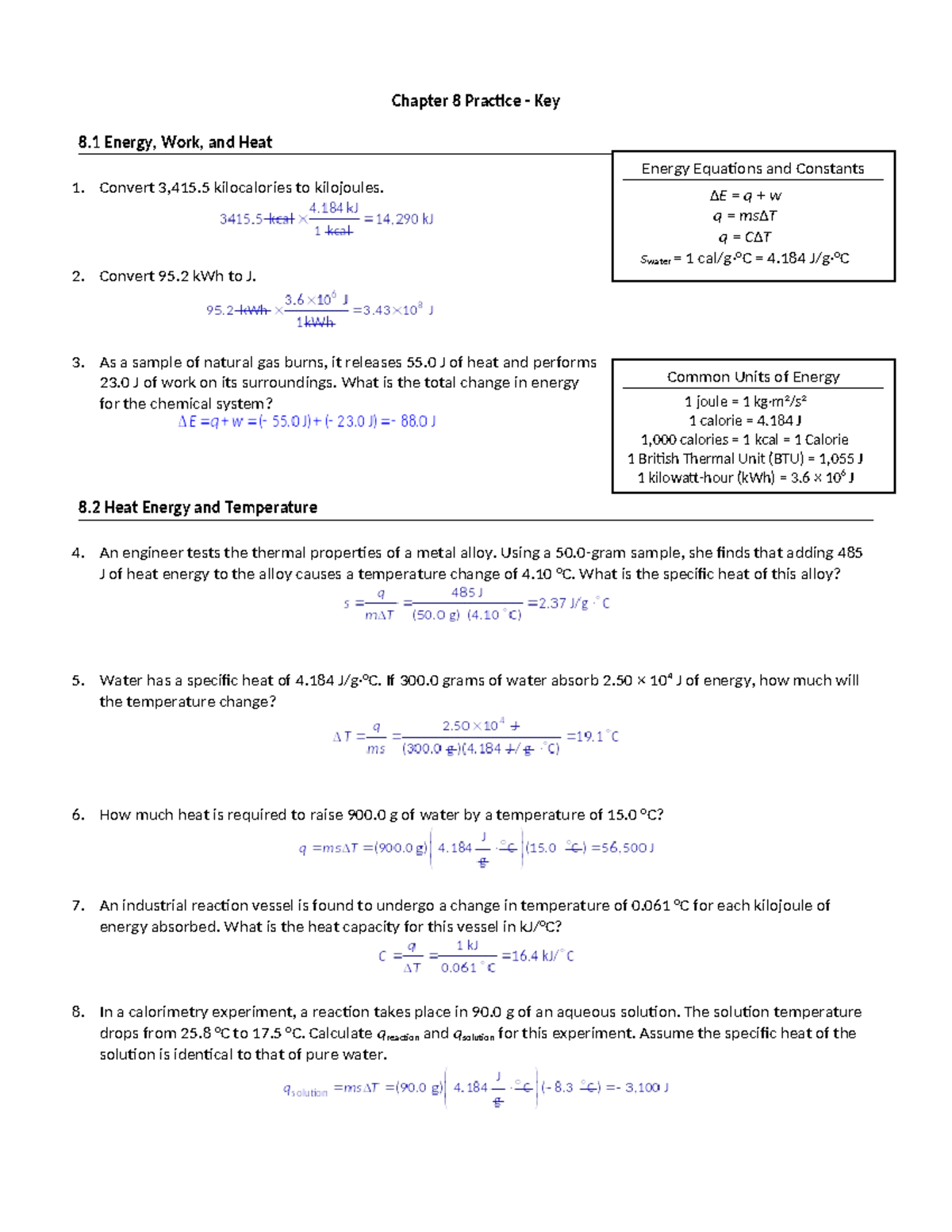 Revell 2e Chapter 8 Energy and Heat Practice Problems Solutions - Studocu