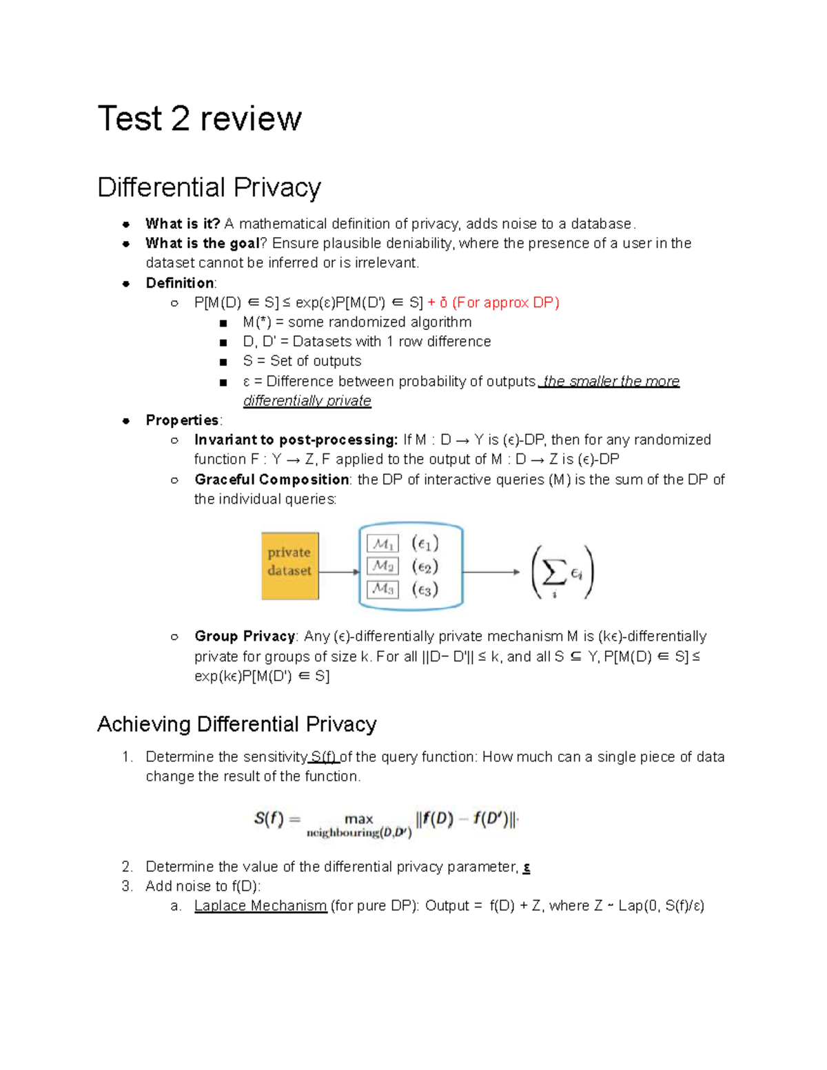 Test 2 Review: Differential Privacy Concepts and Techniques - Studocu