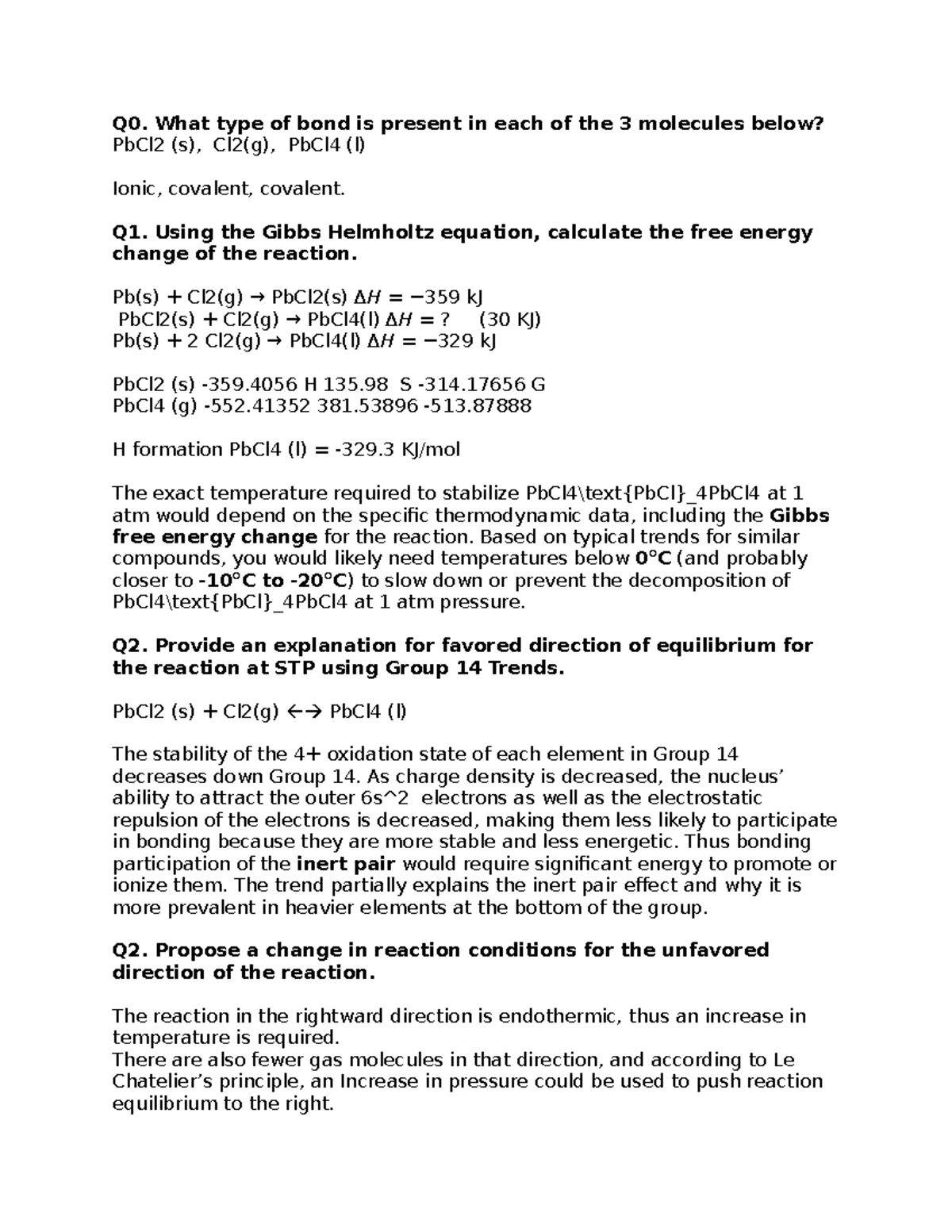 CHM2353 Final Exam Question Example on Thermodynamics and Equilibrium ...