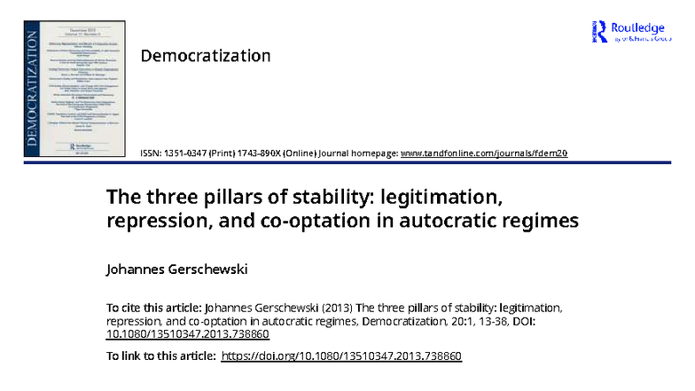 The Three Pillars of Stability: Legitimation, Repression, and Co ...