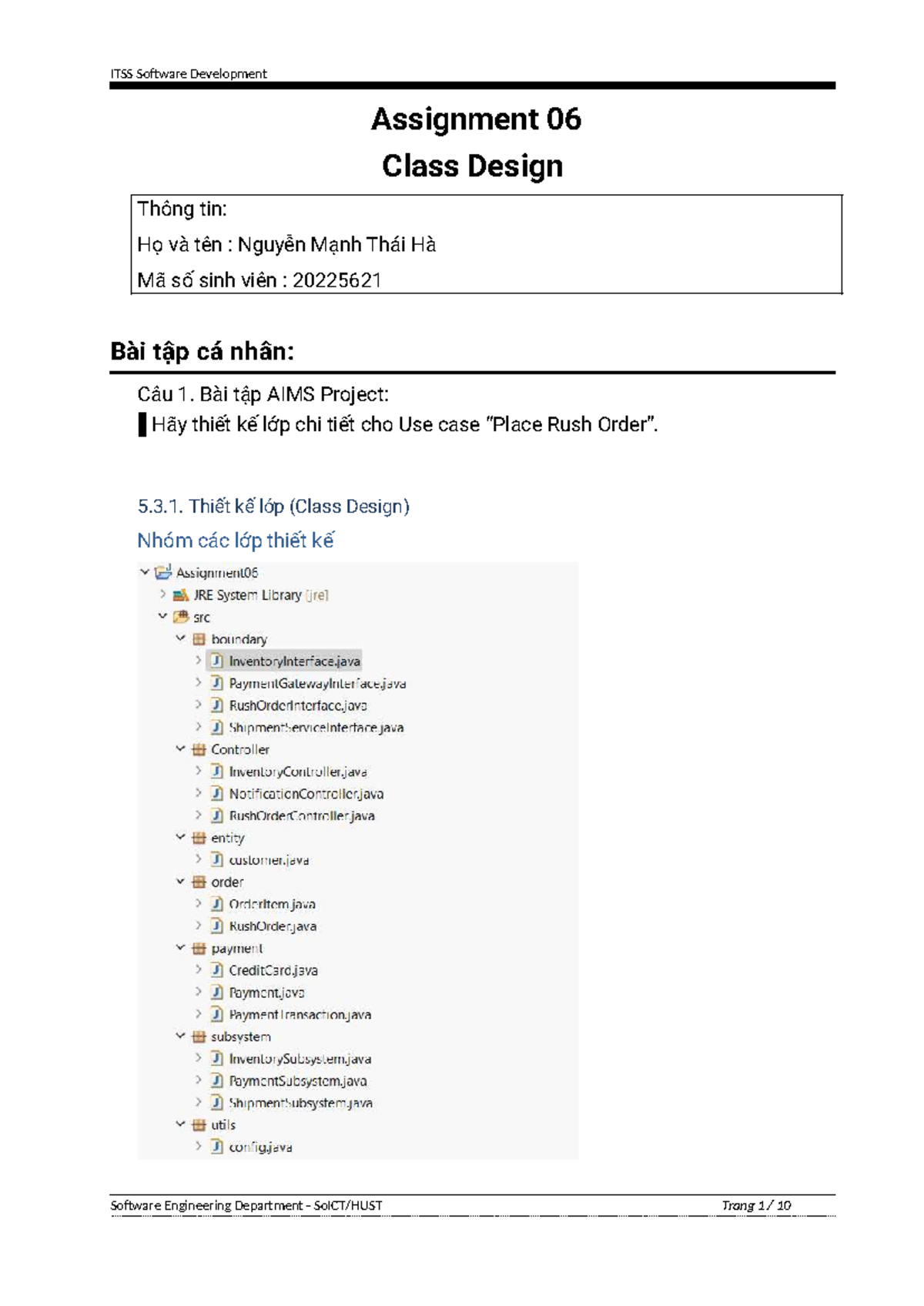 ITSS Software Development Assignment 06: Class Design for AIMS Project ...