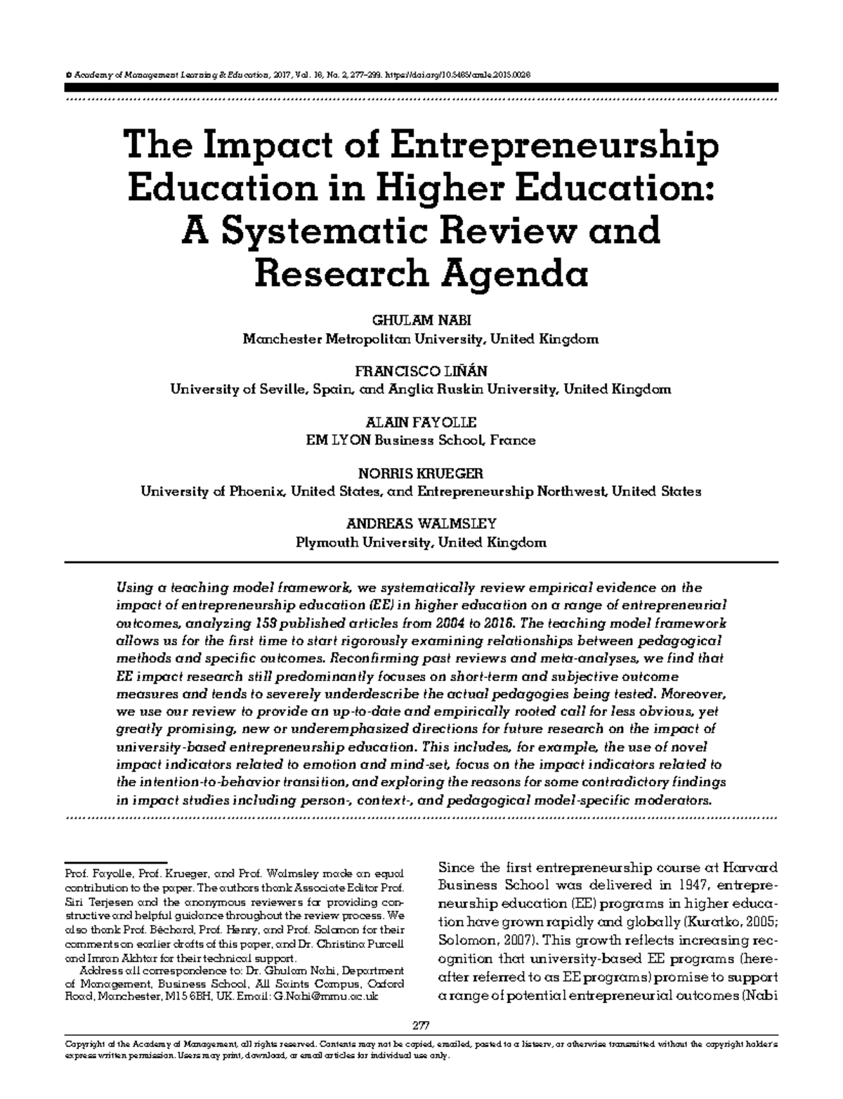 The Impact of Entrepreneurship Education in Higher Ed: A Systematic ...