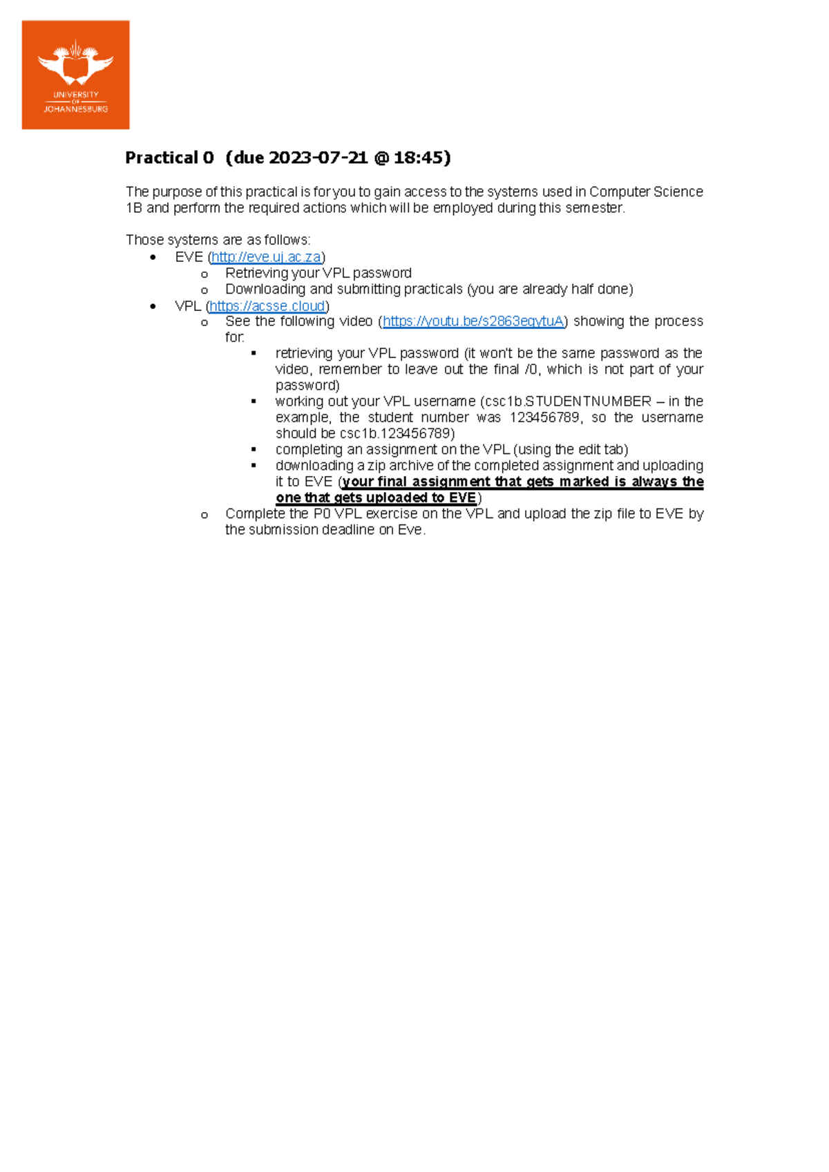 CSC01B1-2023-P0: First Week Practical Assignment at UJ - Studocu