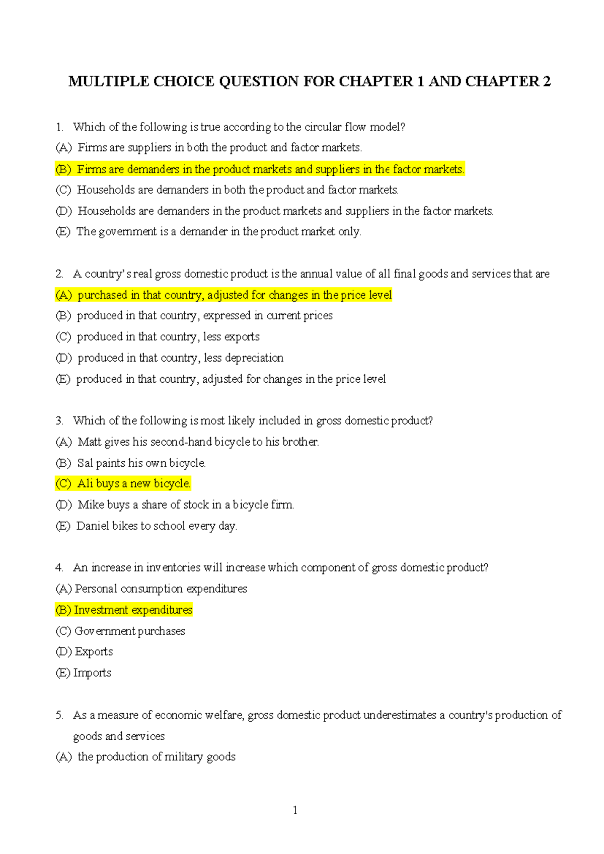 Multiple Choice Questions for ECON 101: Chapters 1 & 2 - Studocu