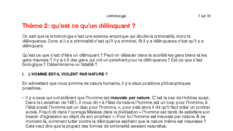 Thème 2 : Qu'est-ce qu'un délinquant ? Analyse criminologique - Studocu