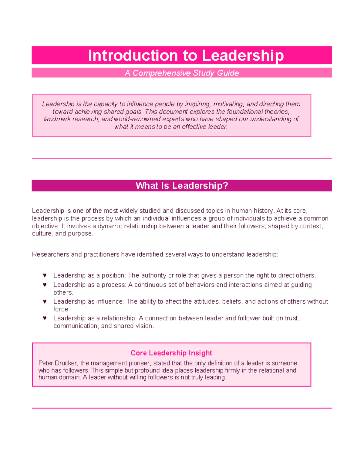 Leadership 101: A Comprehensive Study Guide on Key Theories and ...