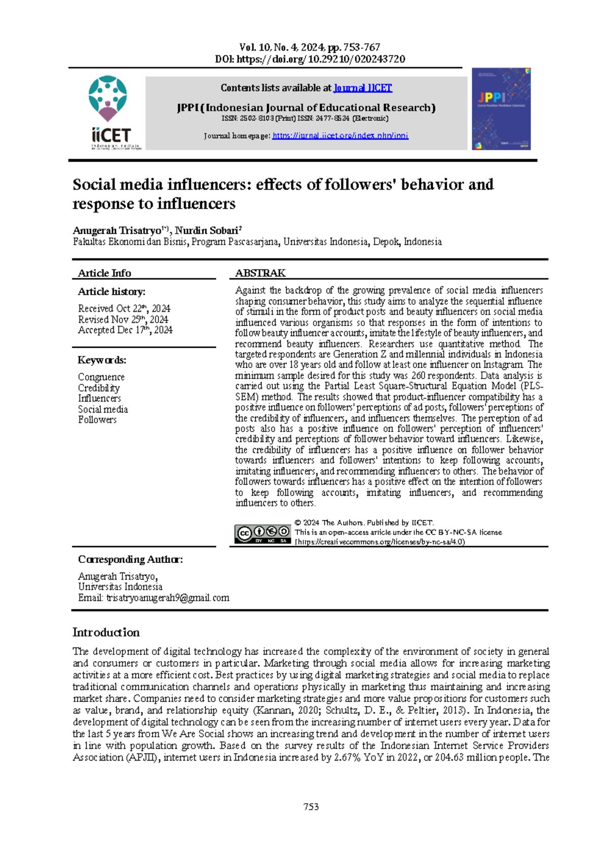 Influencer Impact on Followers' Behavior: A Study (JPPI 10.4) - Studocu