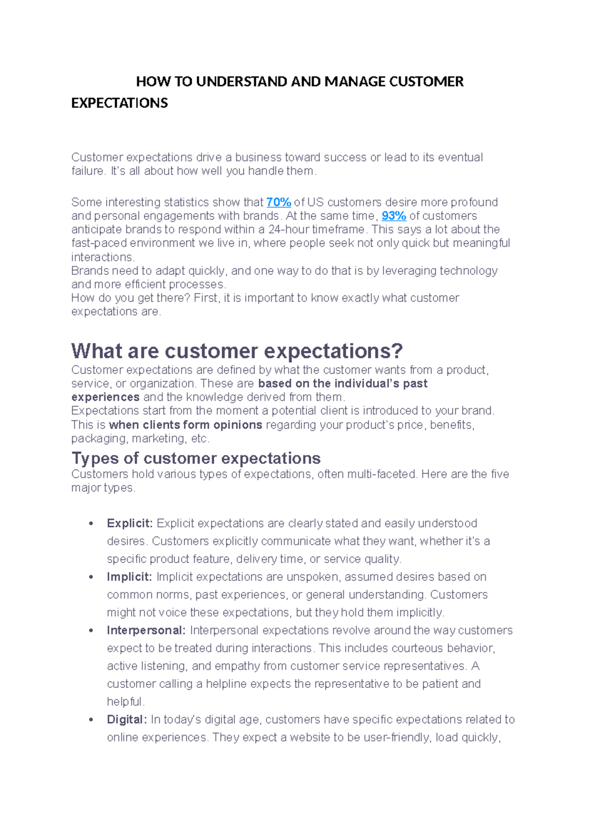 Understanding & Managing Customer Expectations: A Comprehensive Guide ...