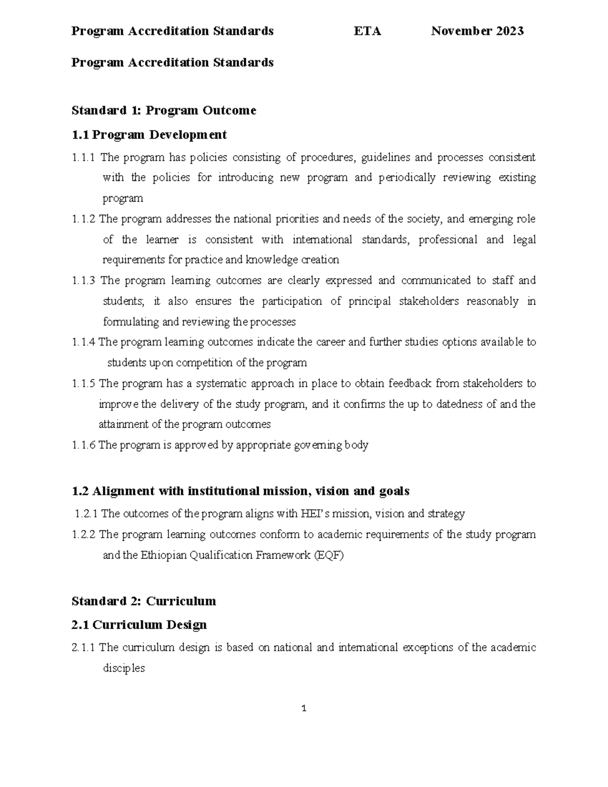 Program Accreditation Standards ETA - November 2023 Overview - Studocu