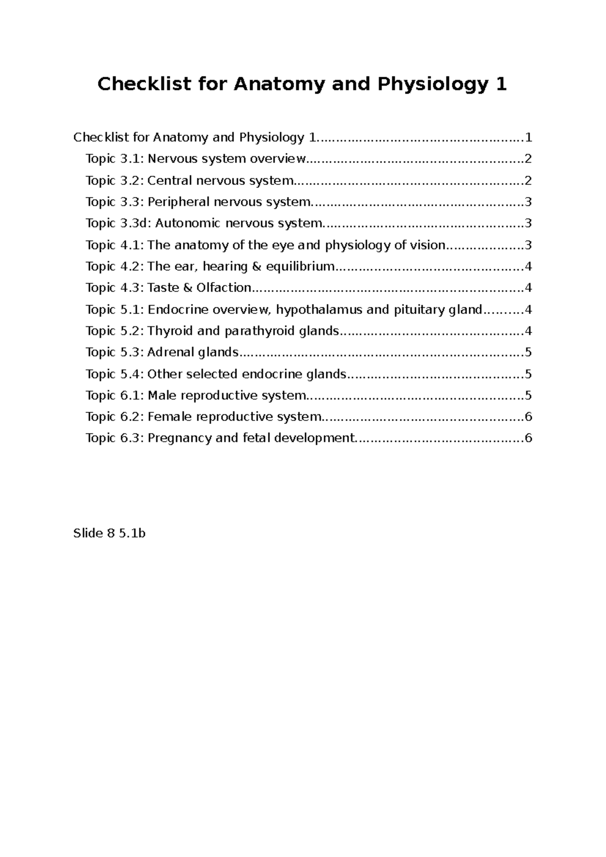 Anatomy &amp; Physiology 1: Comprehensive Study Checklist - Studocu