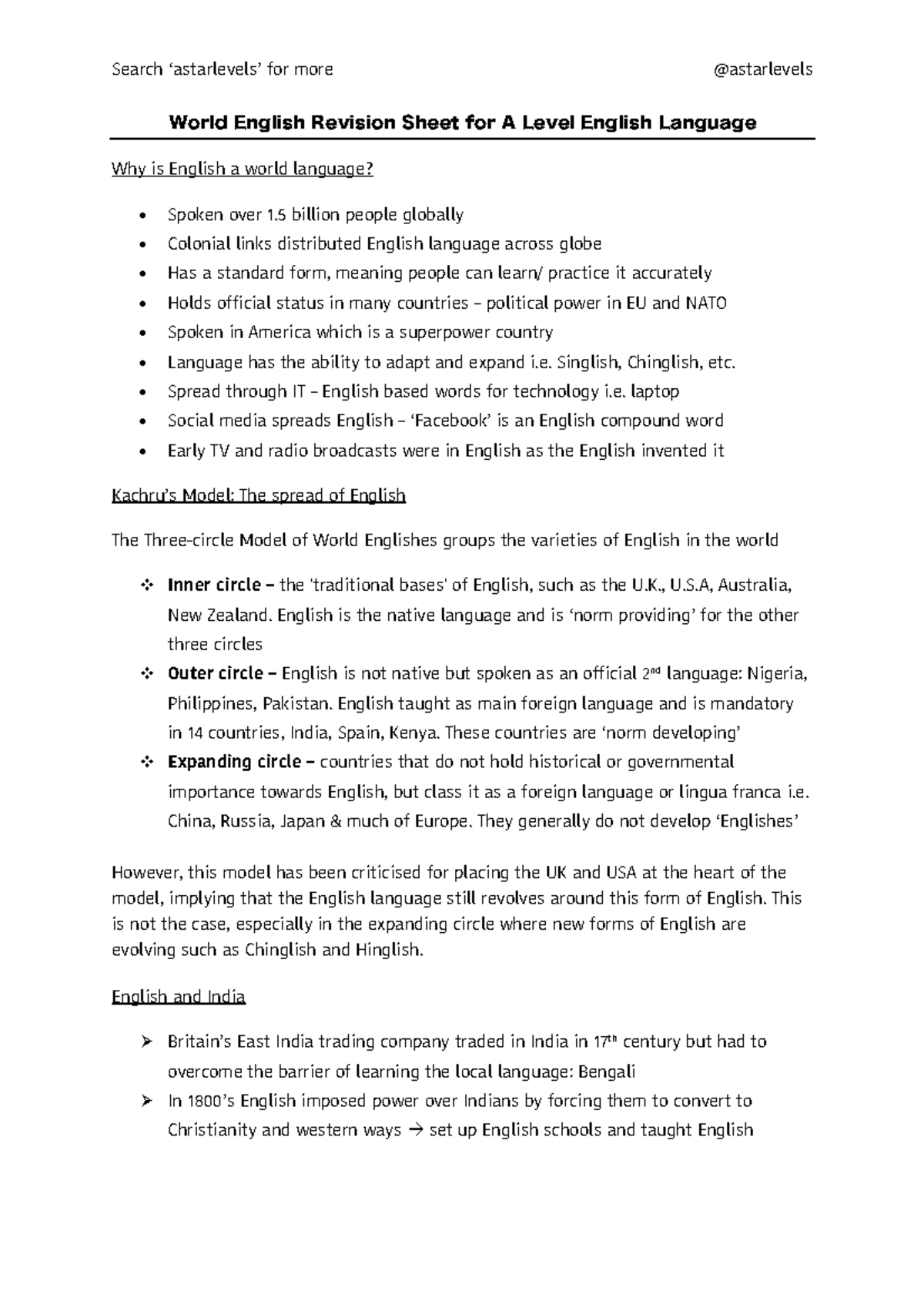 World English Revision Notes for A Level English Language (Astarlevels ...