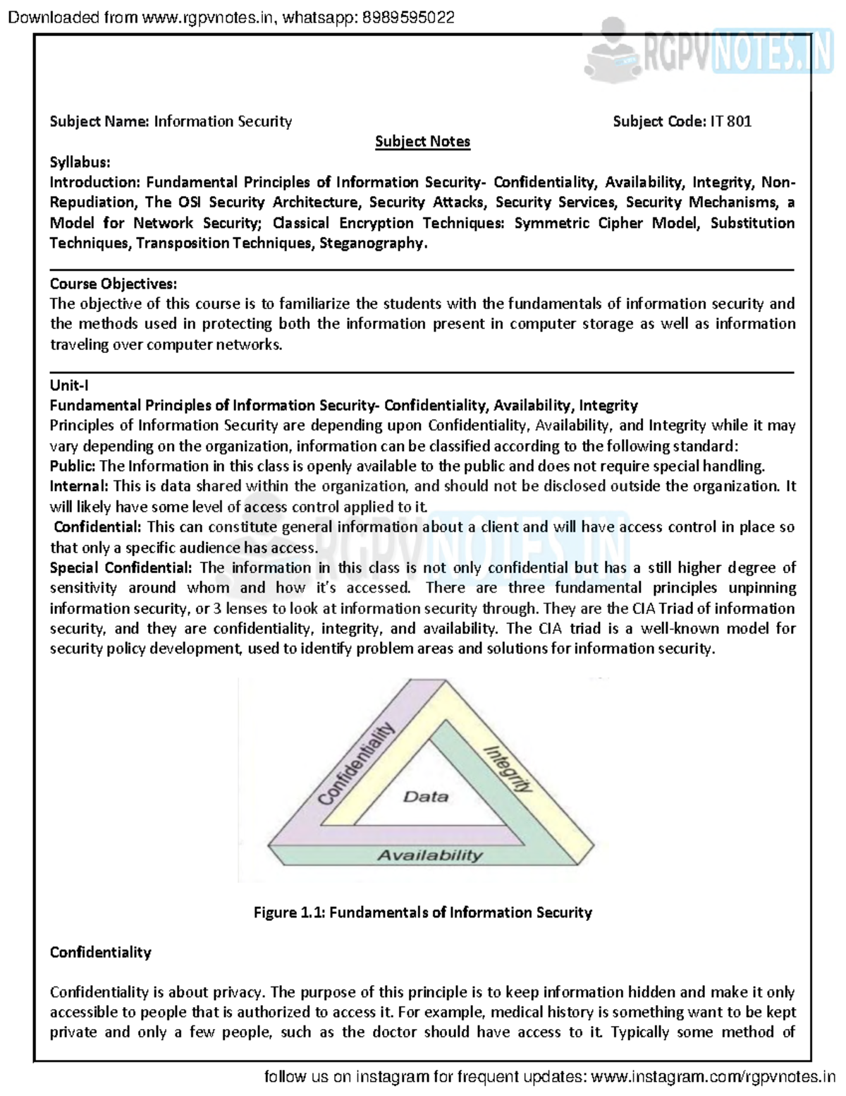 Information Security Fundamentals: IT 8 01 Study Notes - Studocu