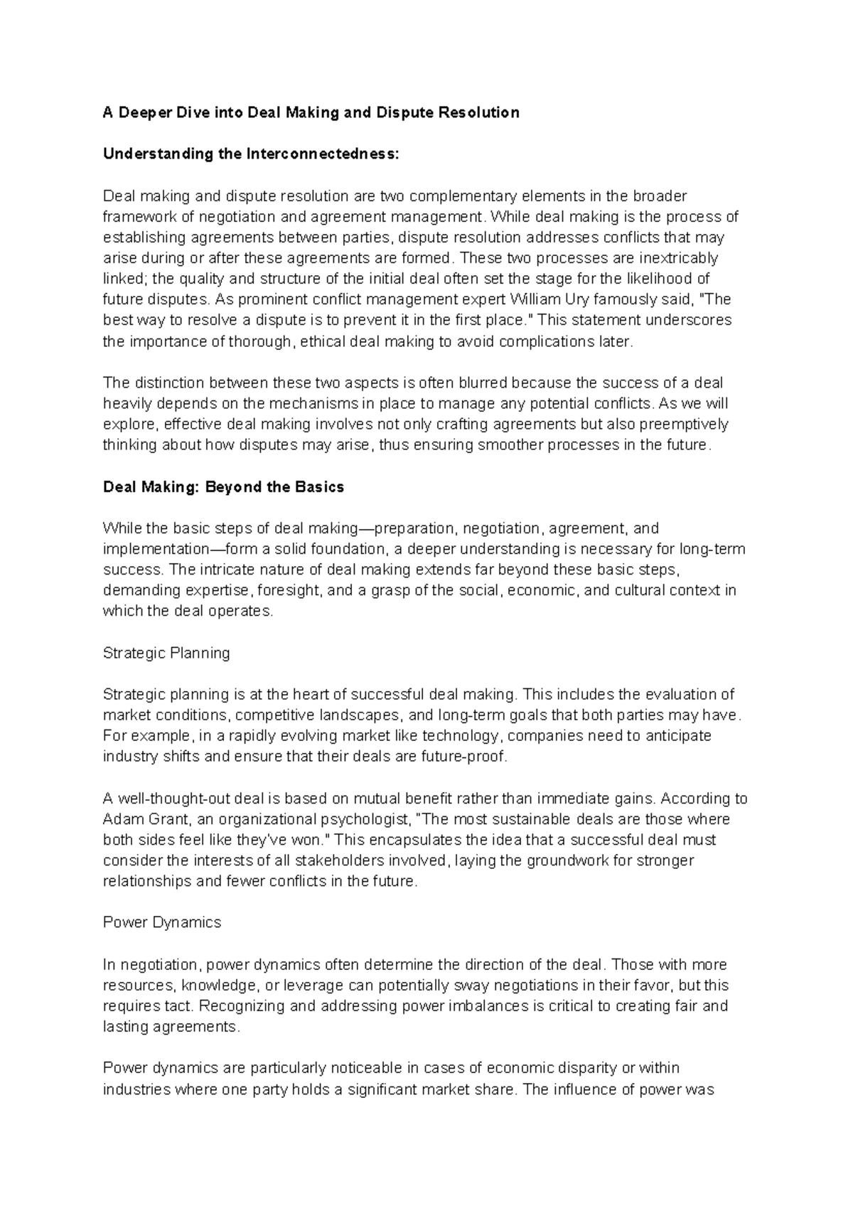 SEC - Assignment - In-Depth Notes on Deal Making & Dispute Resolution ...