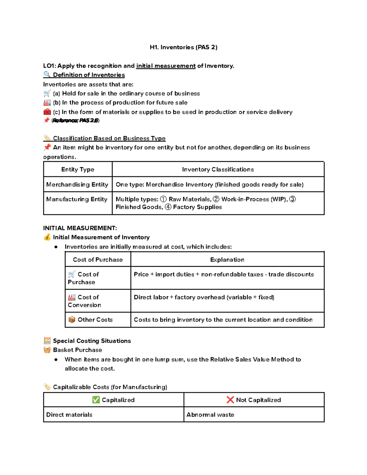 Inventories (PAS 2) - Lecture Notes on Recognition & Measurement - Studocu
