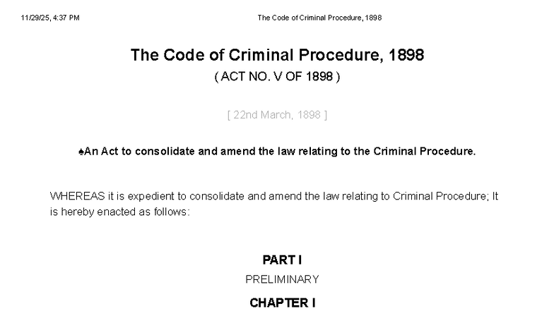 Cr PC 1898 - Comprehensive Overview of Criminal Procedure Act - Studocu