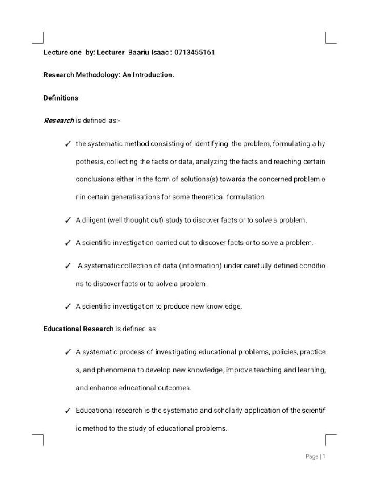Lecture 1: Introduction to Research Methodology (Course Code ...