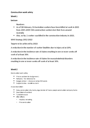 CWS notes - Western Sydney University - Construction work safety Week 1 ...