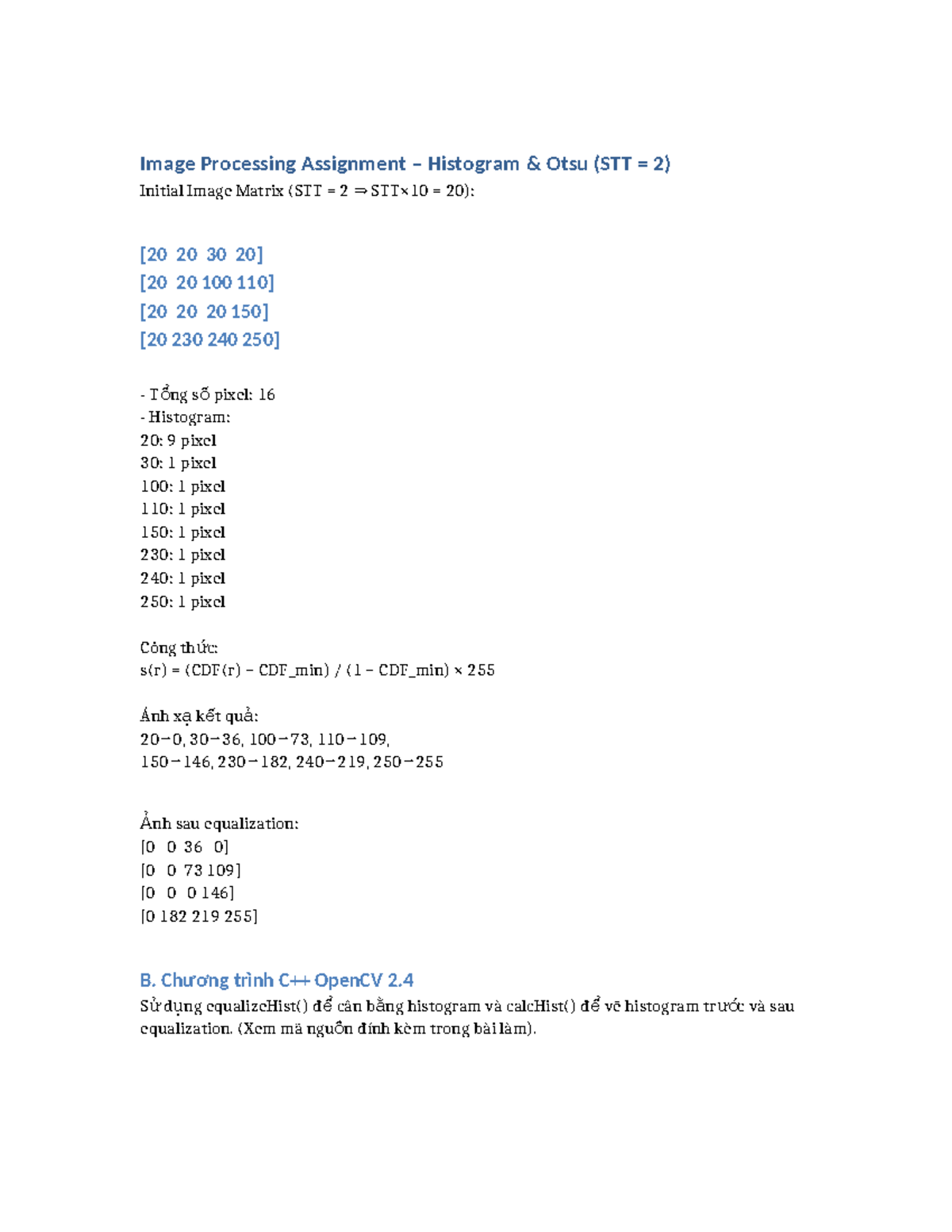 Image Processing Assignment STT 2: Histogram & Otsu Method - Studocu