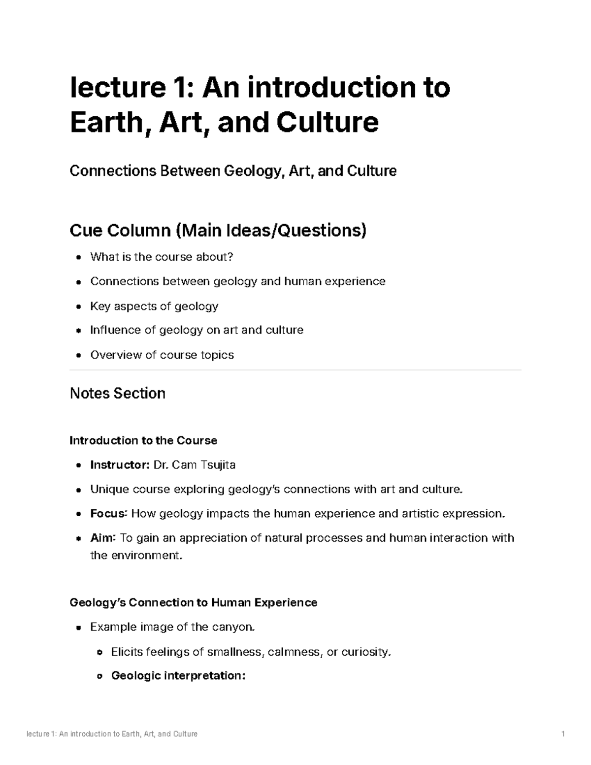 Lecture 1 - lecture 1 An introduction to Earth, Art, and Culture 1 ...