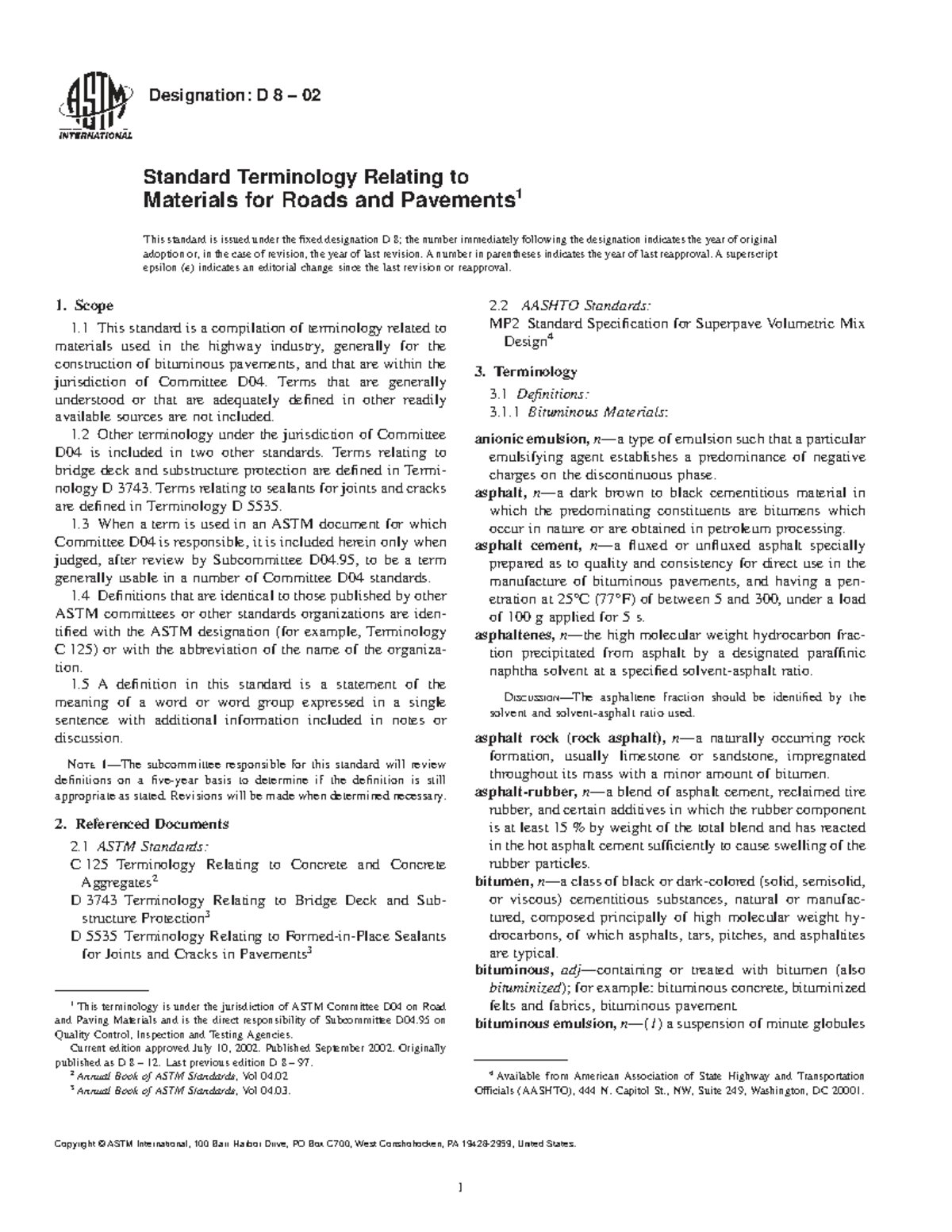 ASTM D8-02 Standard Terminology for Road and Pavement Materials - Studocu