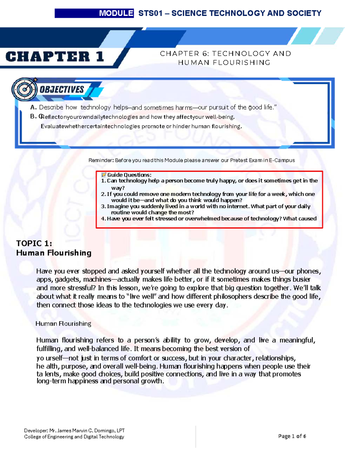 STS01: Chapter 6 - Technology and Human Flourishing Analysis - Studocu