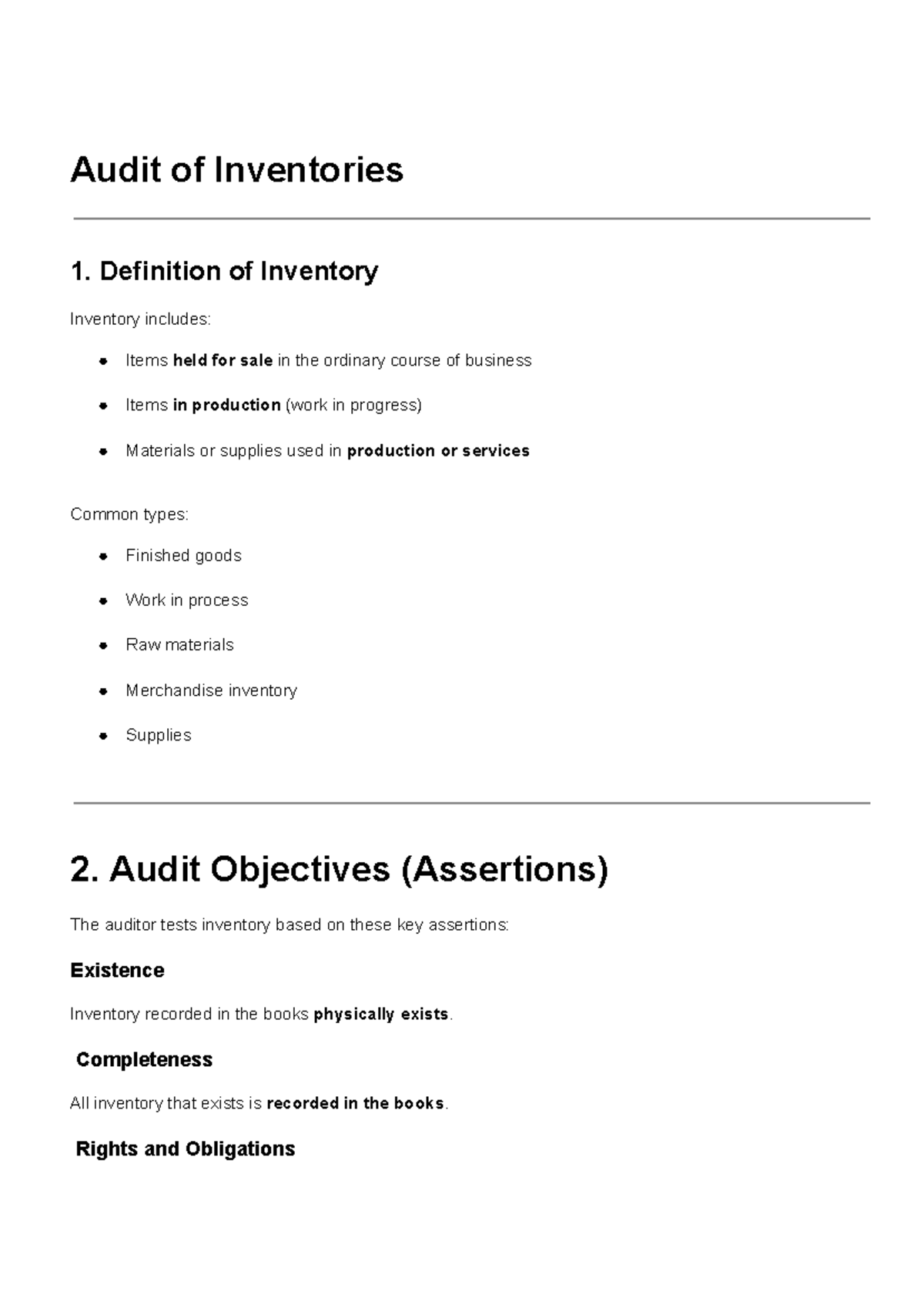 Audit of Inventories: Key Concepts and Procedures (ACCT 101) - Studocu
