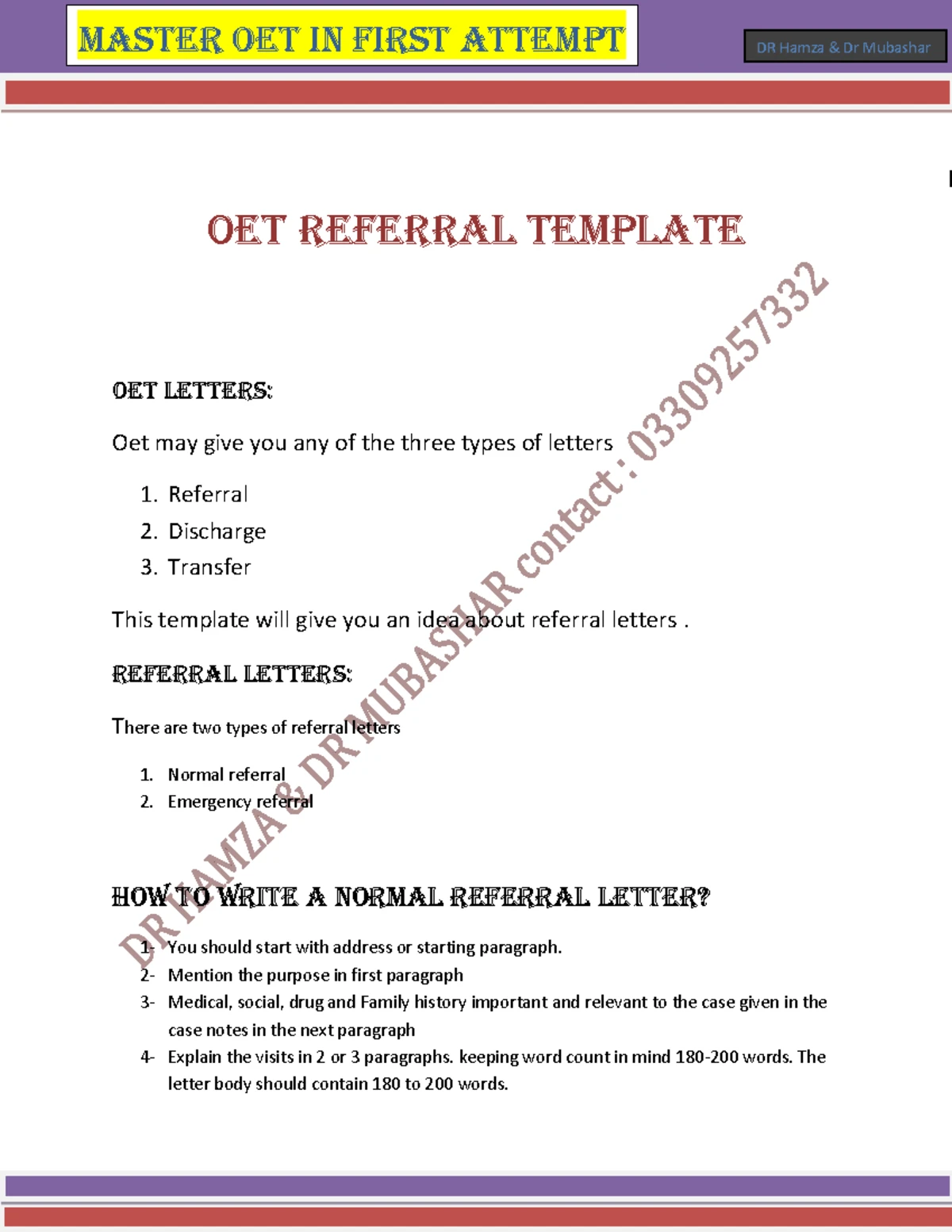 Referral template - OET REFERRAL TEMPLATE OET letters: Oet may give you ...