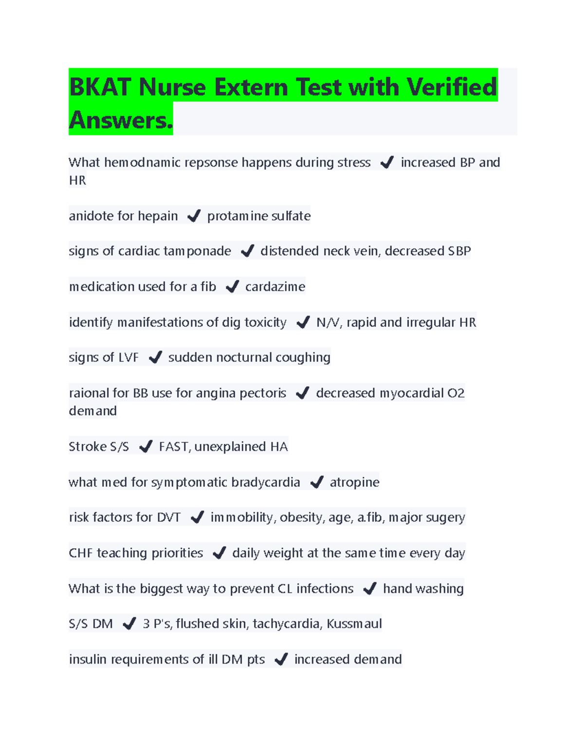 BKAT Nurse Extern Final Exam Study Guide with Verified Answers - Studocu
