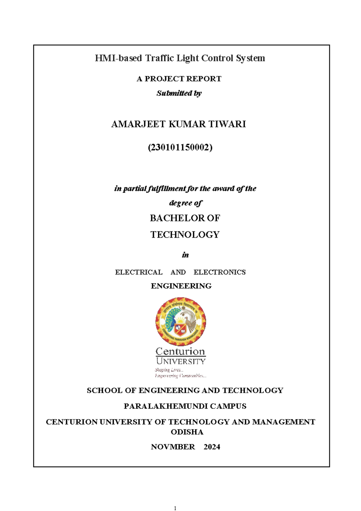 Traffic Light Control System Project Report - B.Tech in EEE - Studocu