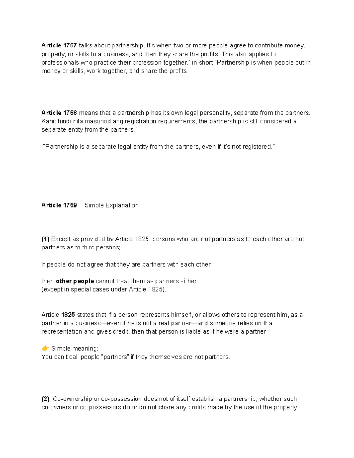 Art. 1767-1782: Partnership Concepts and Legal Framework Notes - Studocu