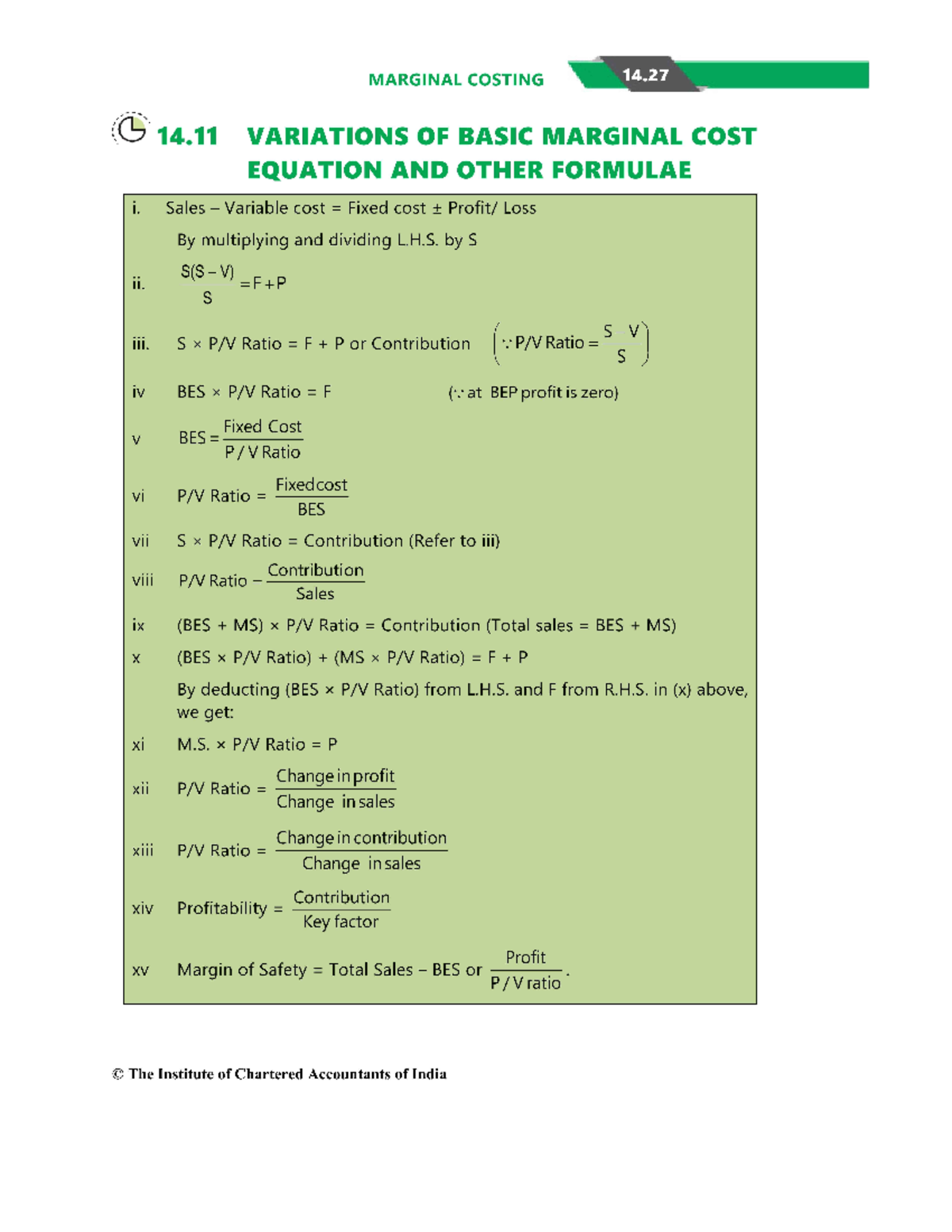 CVP Formula LIST - Cost Accounting - Studocu