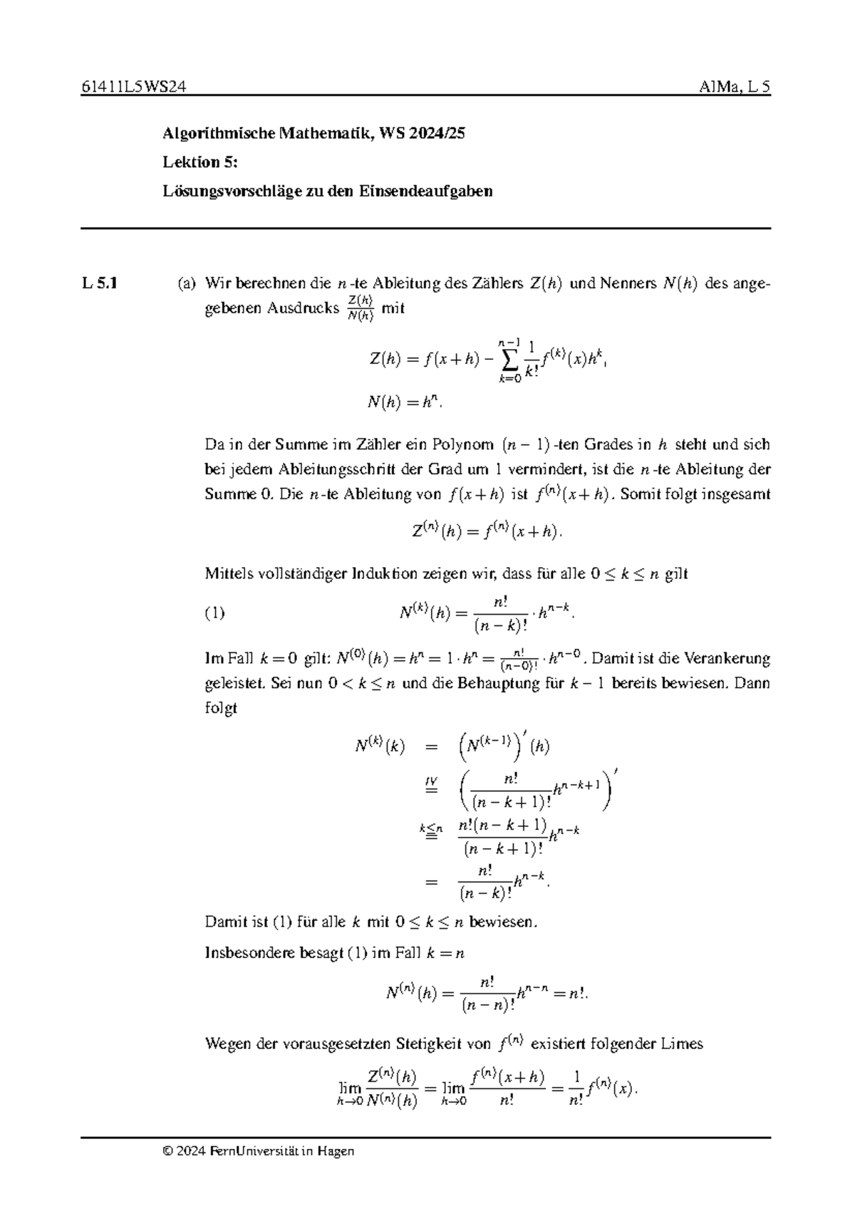 EisendeAufgaben 5 - © 2024 FernUniversität in Hagen 61411L5WS24 AlMa, L ...