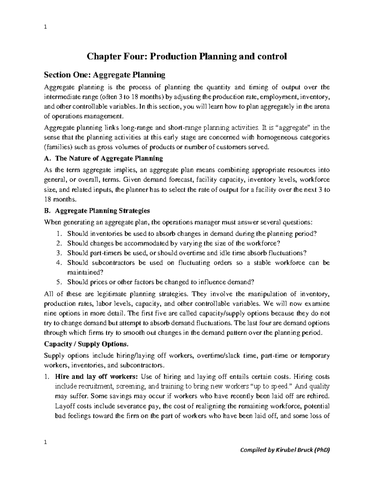 Chapter 4: Aggregate Planning and Production Control - Studocu