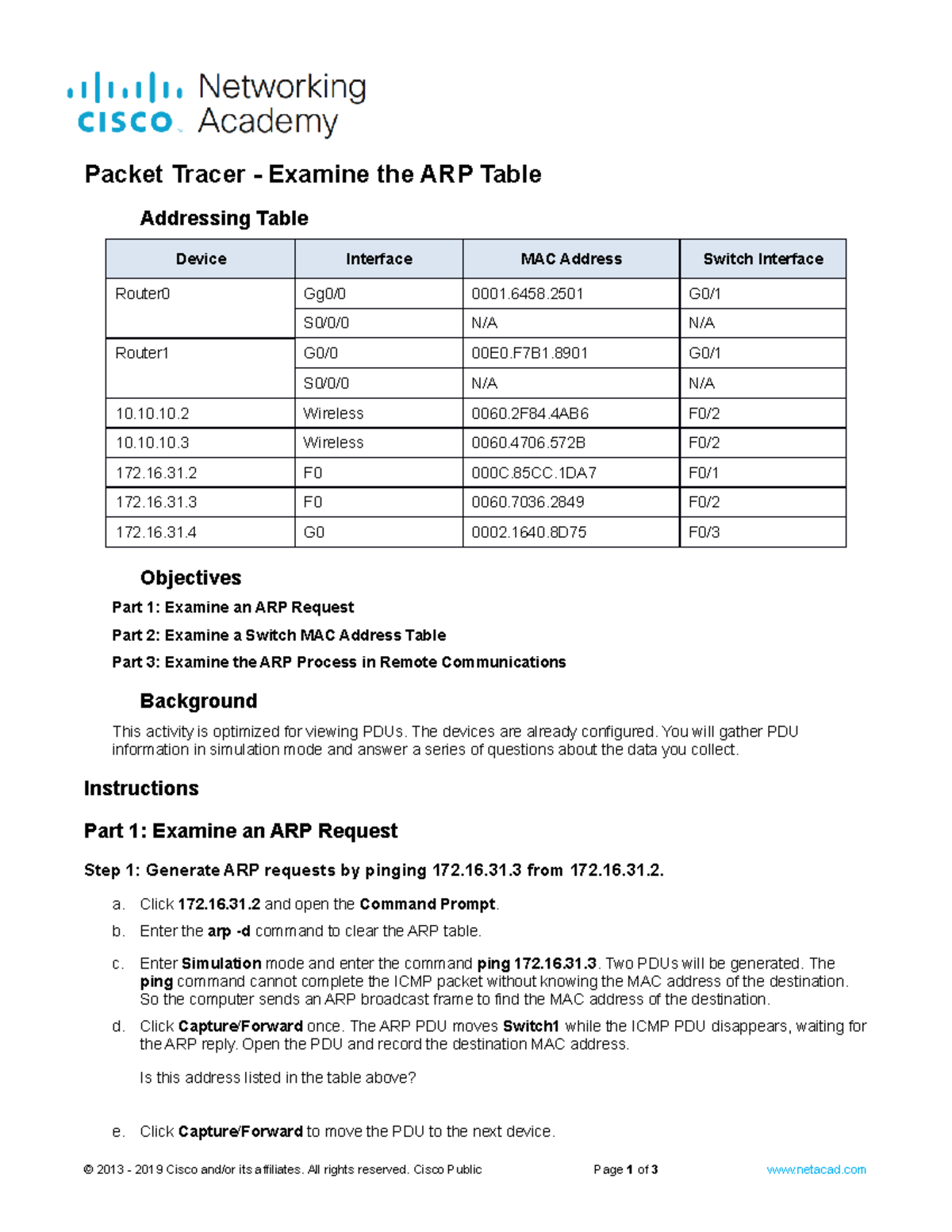 9.2.9 Packet Tracer - Analyzing the ARP Table and MAC Address Table ...