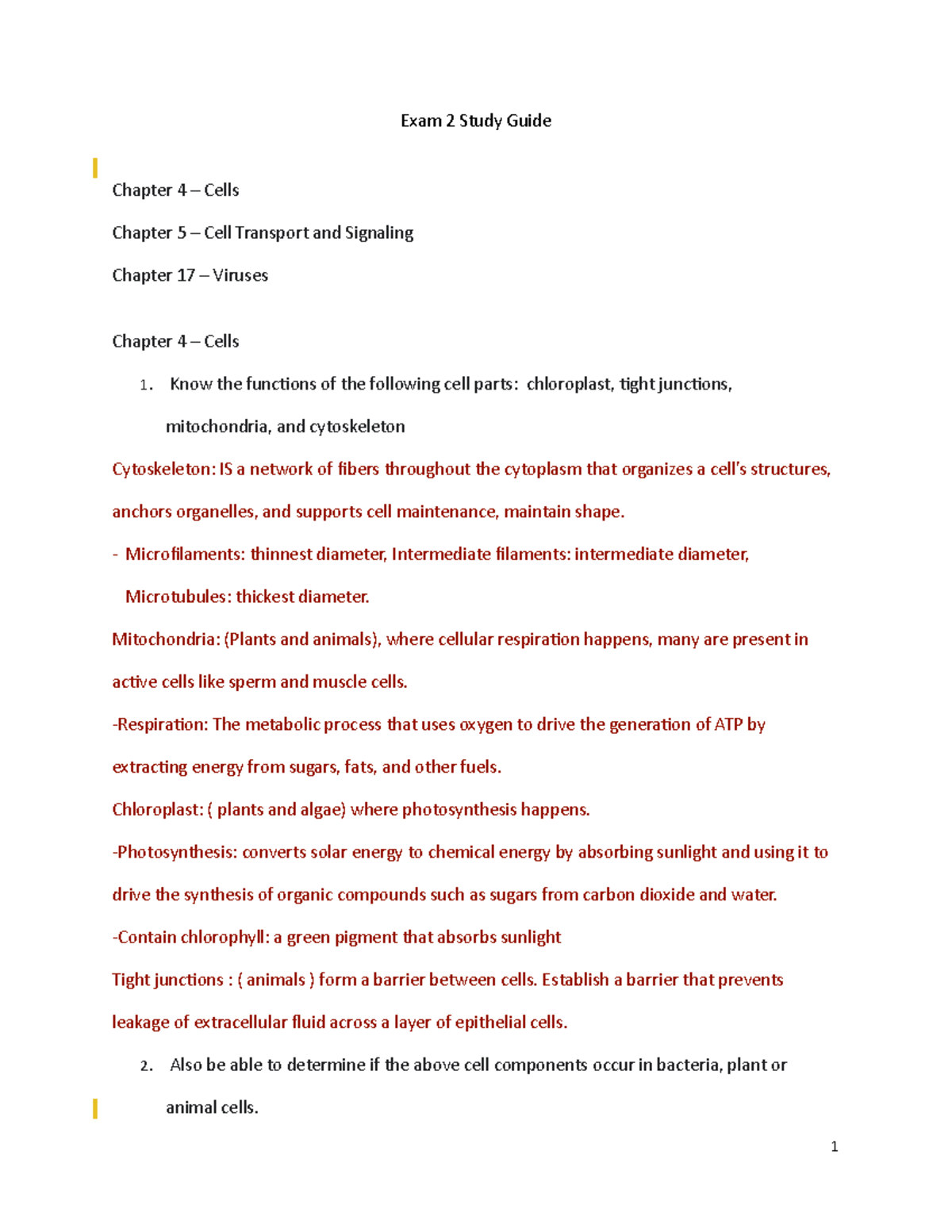 Exam 2 Study Guide: Cells, Transport Mechanisms, and Viruses (BIO 101 ...