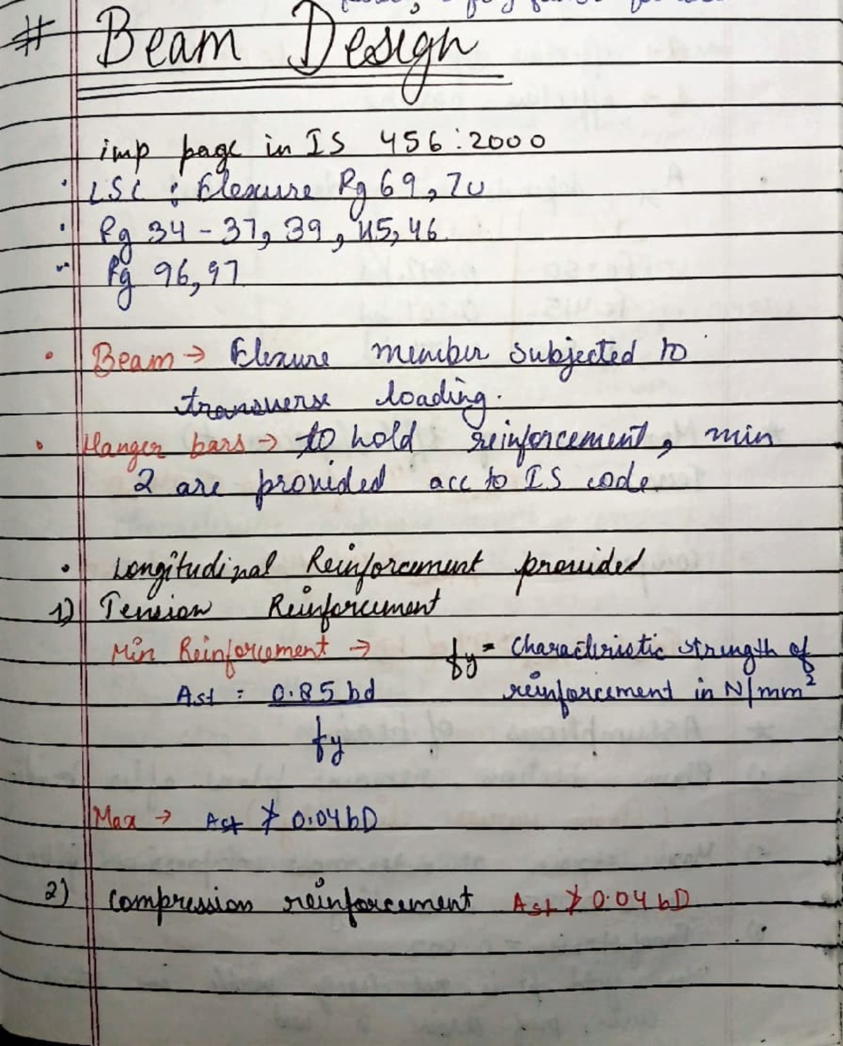 RCC Beam Design Handwritten Notes (Course Code: O-201) - Studocu