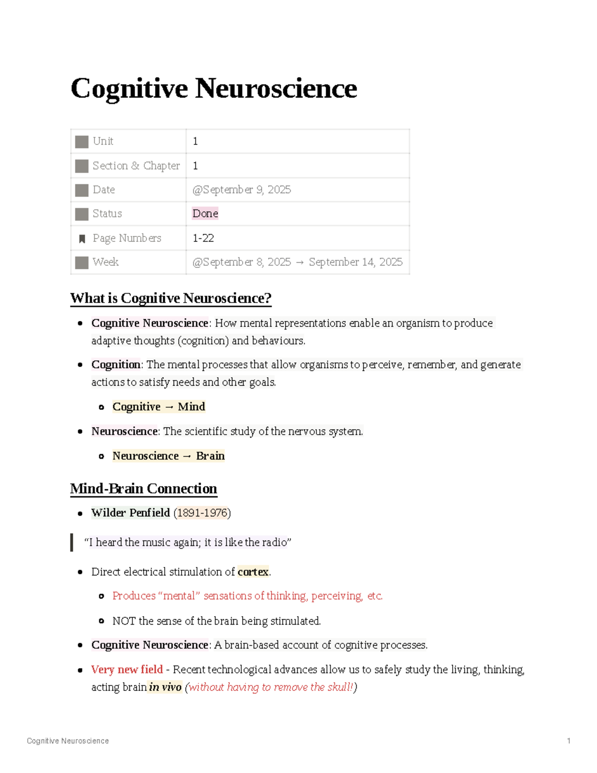 Unit 1 - Introduction to Cognitive Neuroscience - PSYC3270 - Studocu