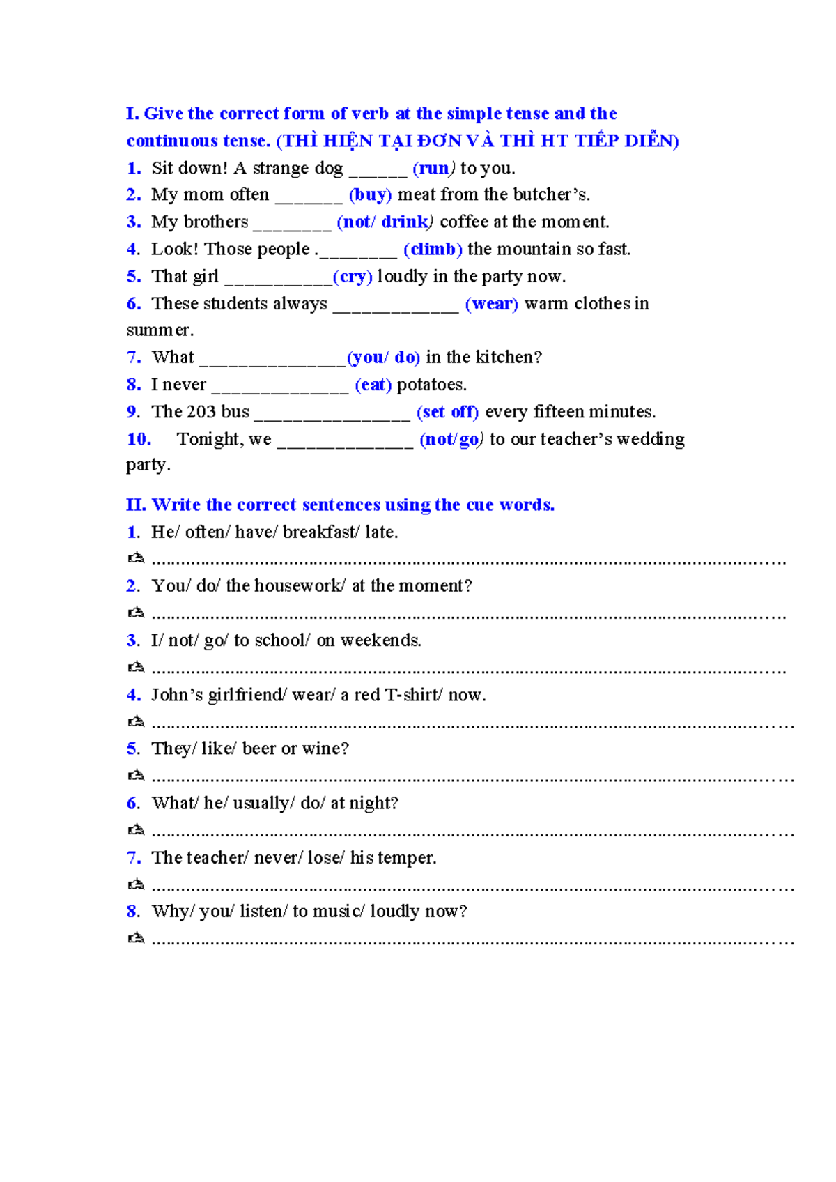 MINH THU HW 6 - Simple & Continuous Tense Exercises - Studocu