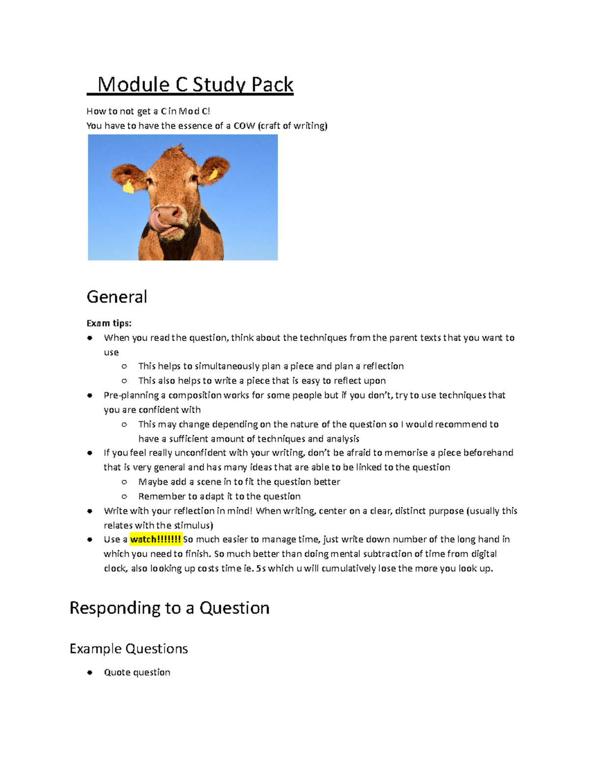 Mod C Study PACK - Module C Study Pack How to not get a C in Mod C! You ...