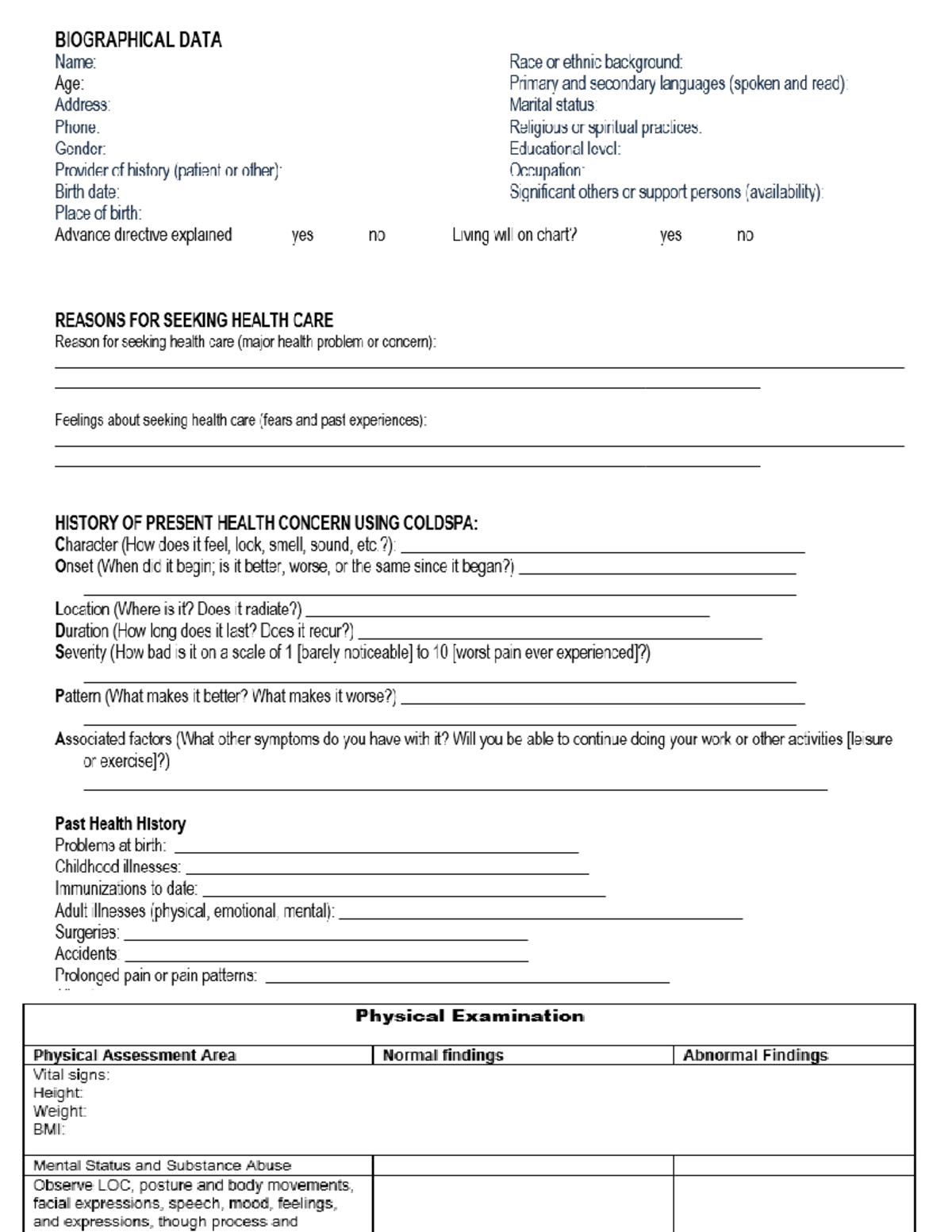 BIO-PA: Comprehensive Biographical & Health Assessment Guide - Studocu