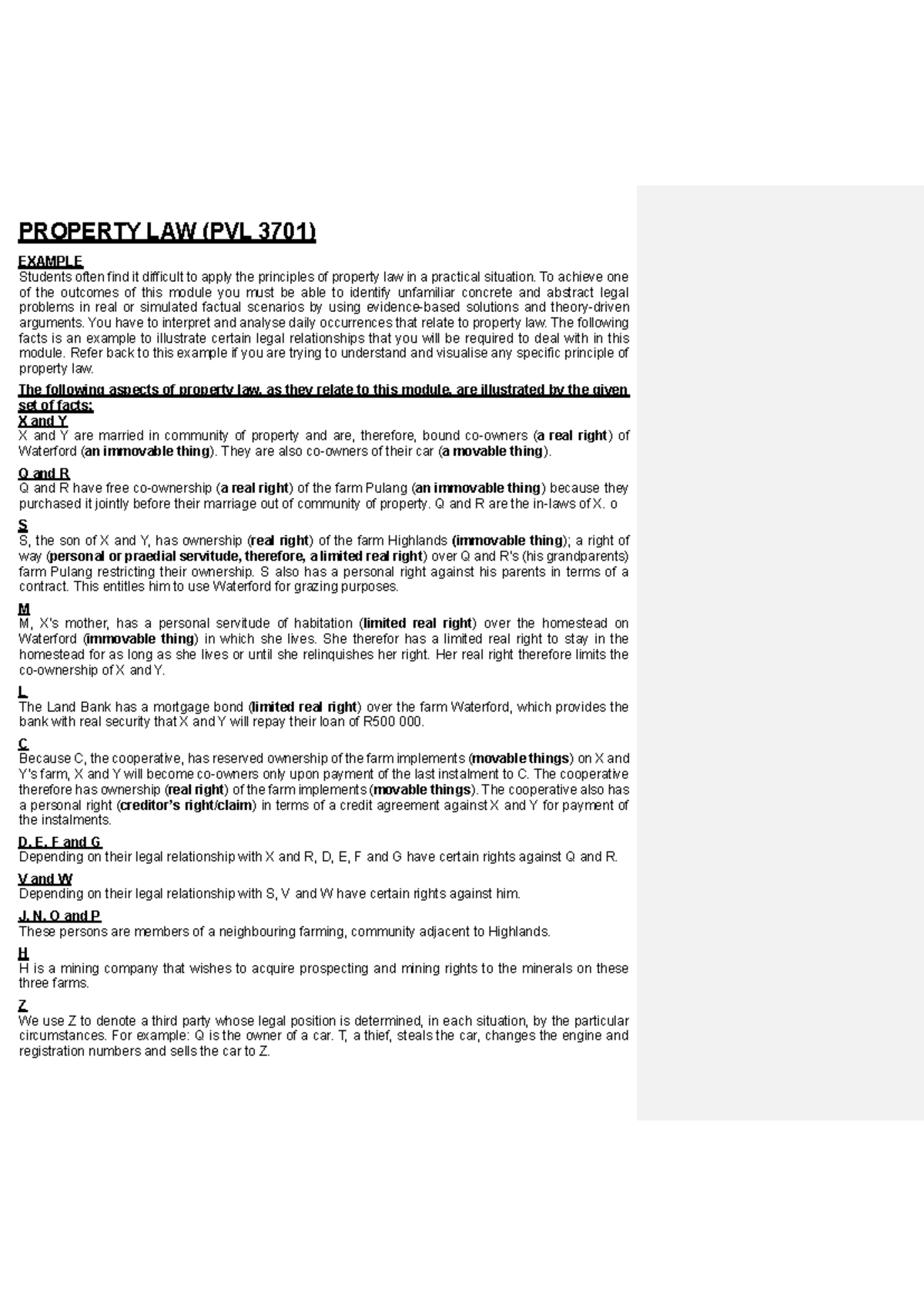 PROPERTY LAW (PVL 3701) - Summary of Key Concepts and Legal ...