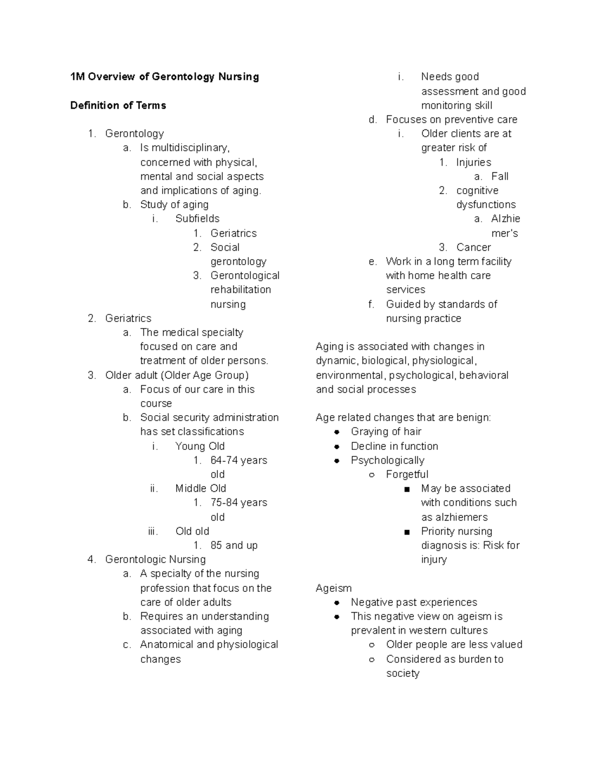 114-GER 101: Overview of Gerontology Nursing Concepts and Theories ...