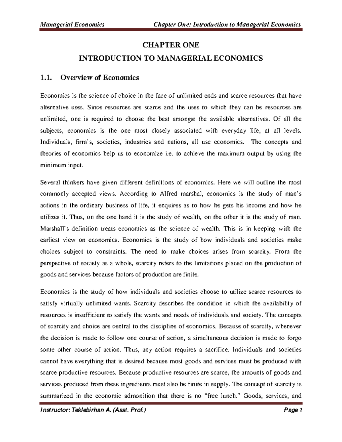 Managerial Economics: Chapter 1 Overview & Key Concepts - Studocu