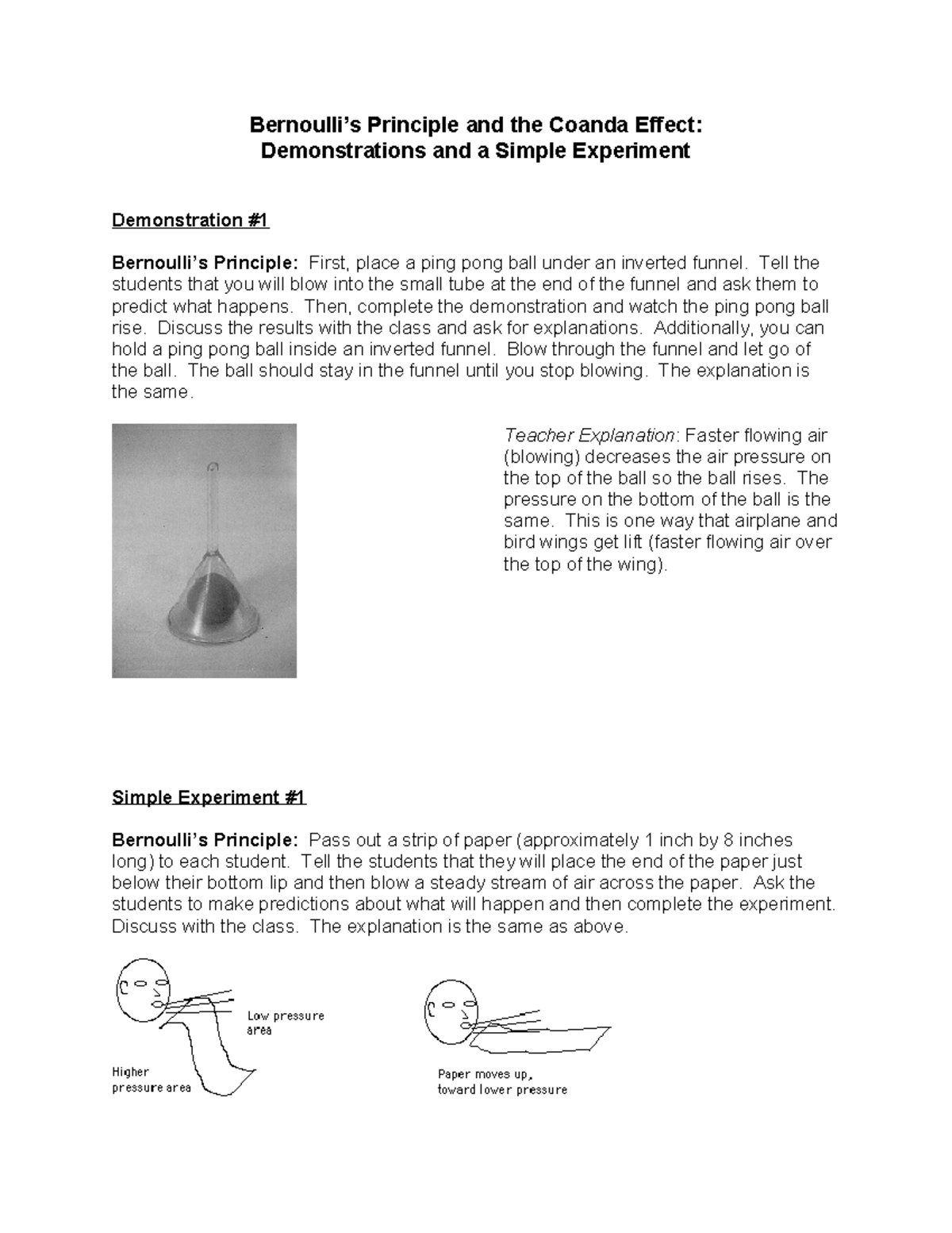 Coanda Effect & Bernoulli’s Principle: Demonstrations & Experiments ...