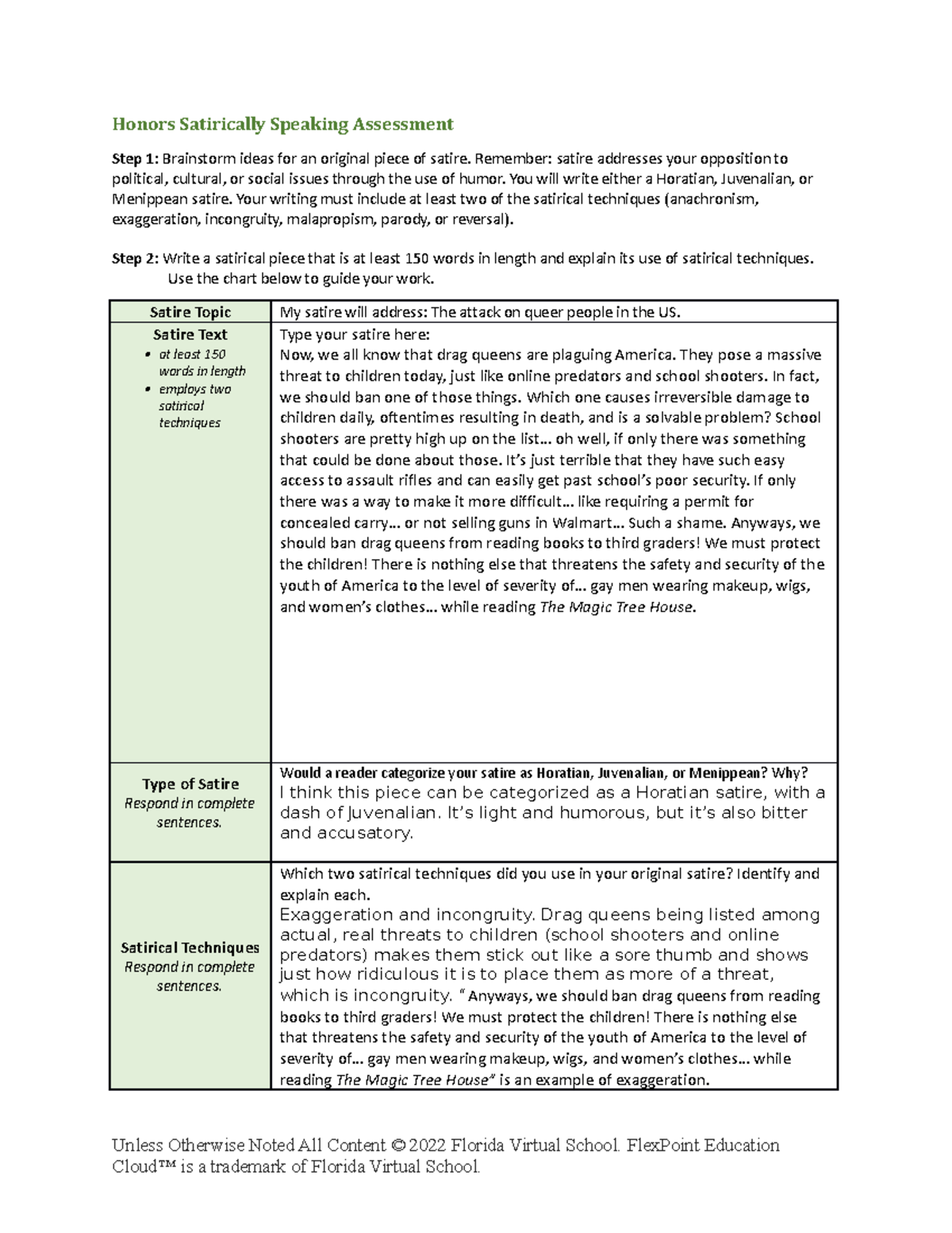 Honors Satire Assessment: Analyzing Social Issues Through Humor - Studocu