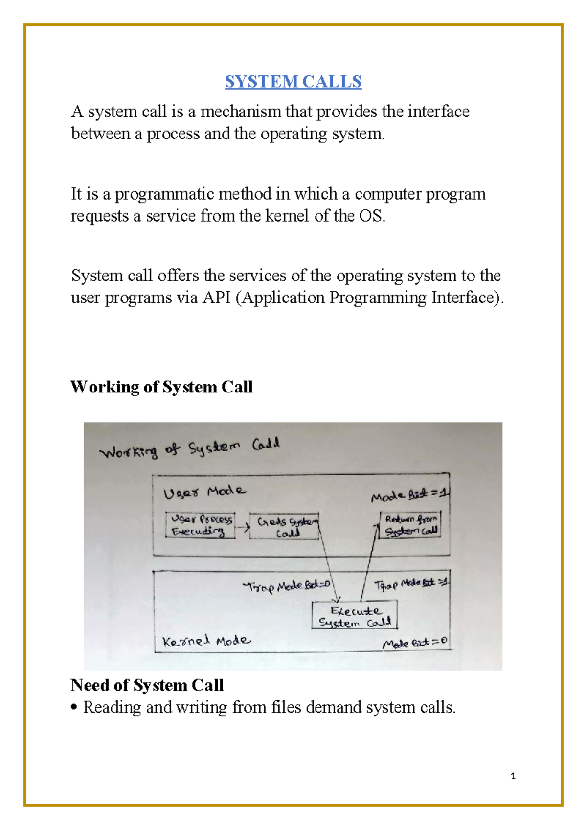 5 System Calls (Unit 1) - Key Concepts and Important Questions - Studocu