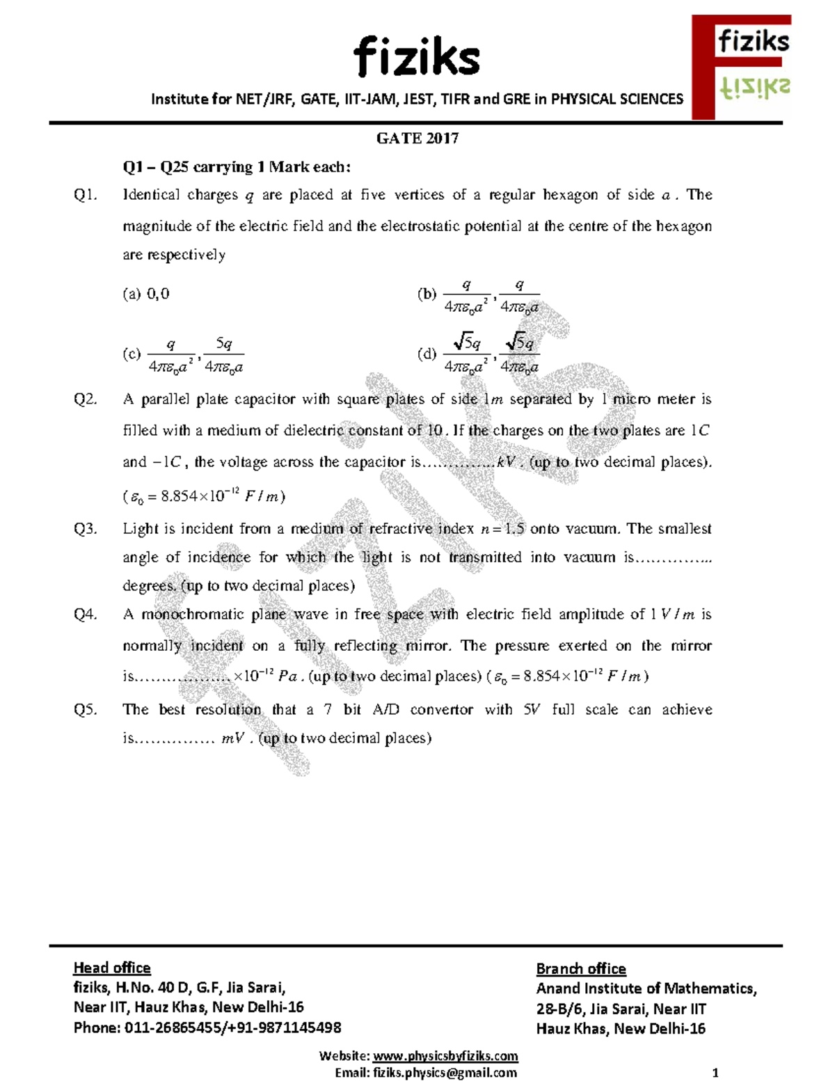 GATE 2017 - Comprehensive Notes for Physical Sciences Exam - Studocu