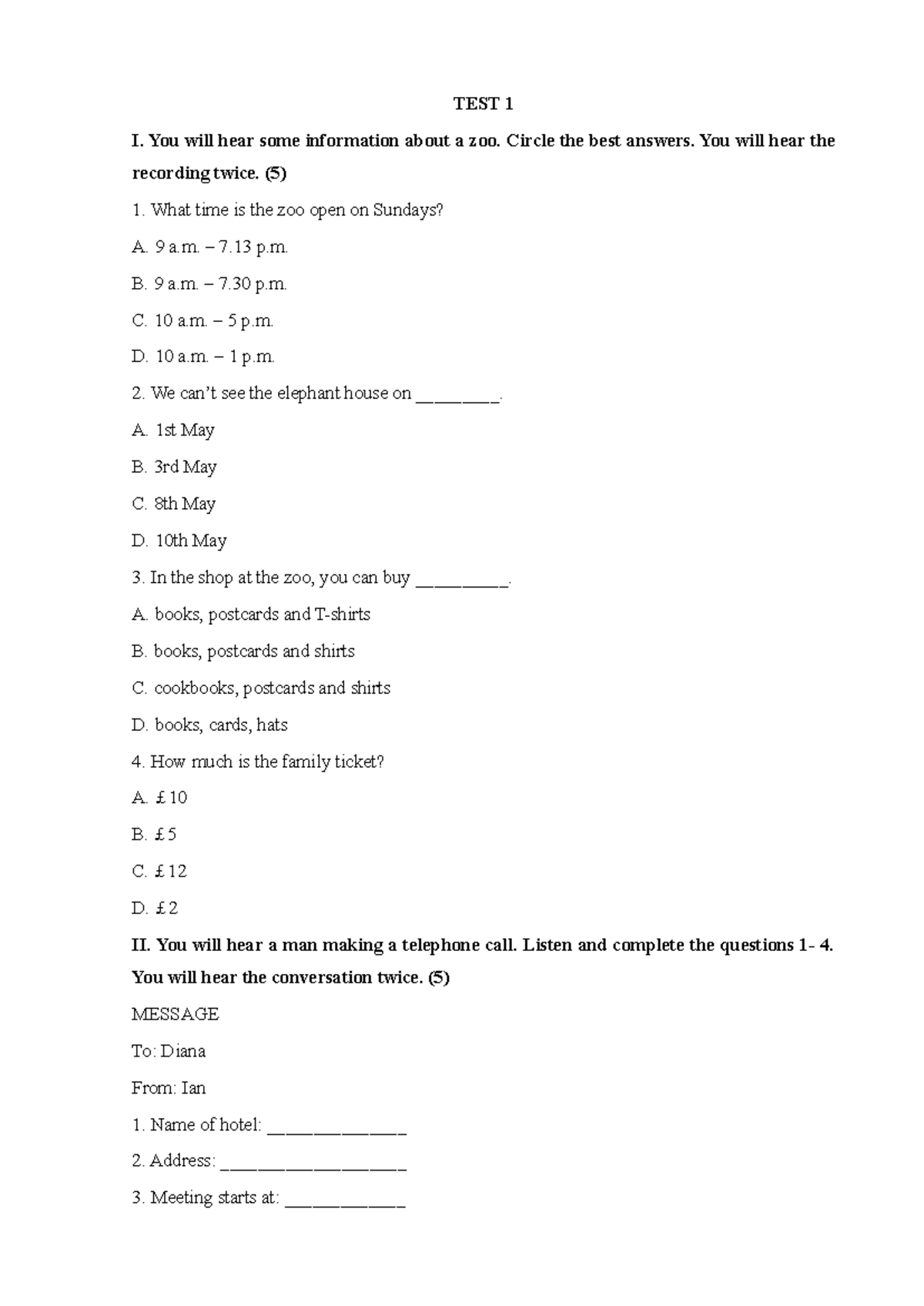 TEST 1 - Listening Comprehension and Language Skills - Studocu