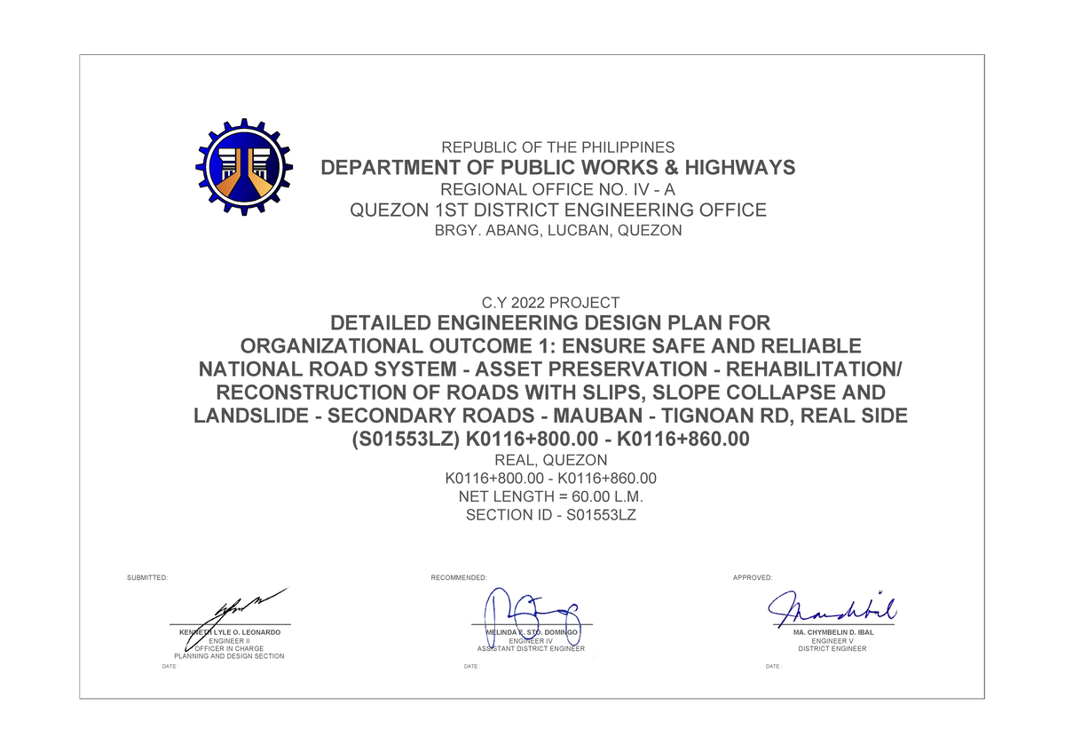 Detailed Engineering Design Plan for Road Reconstruction (S01553LZ ...